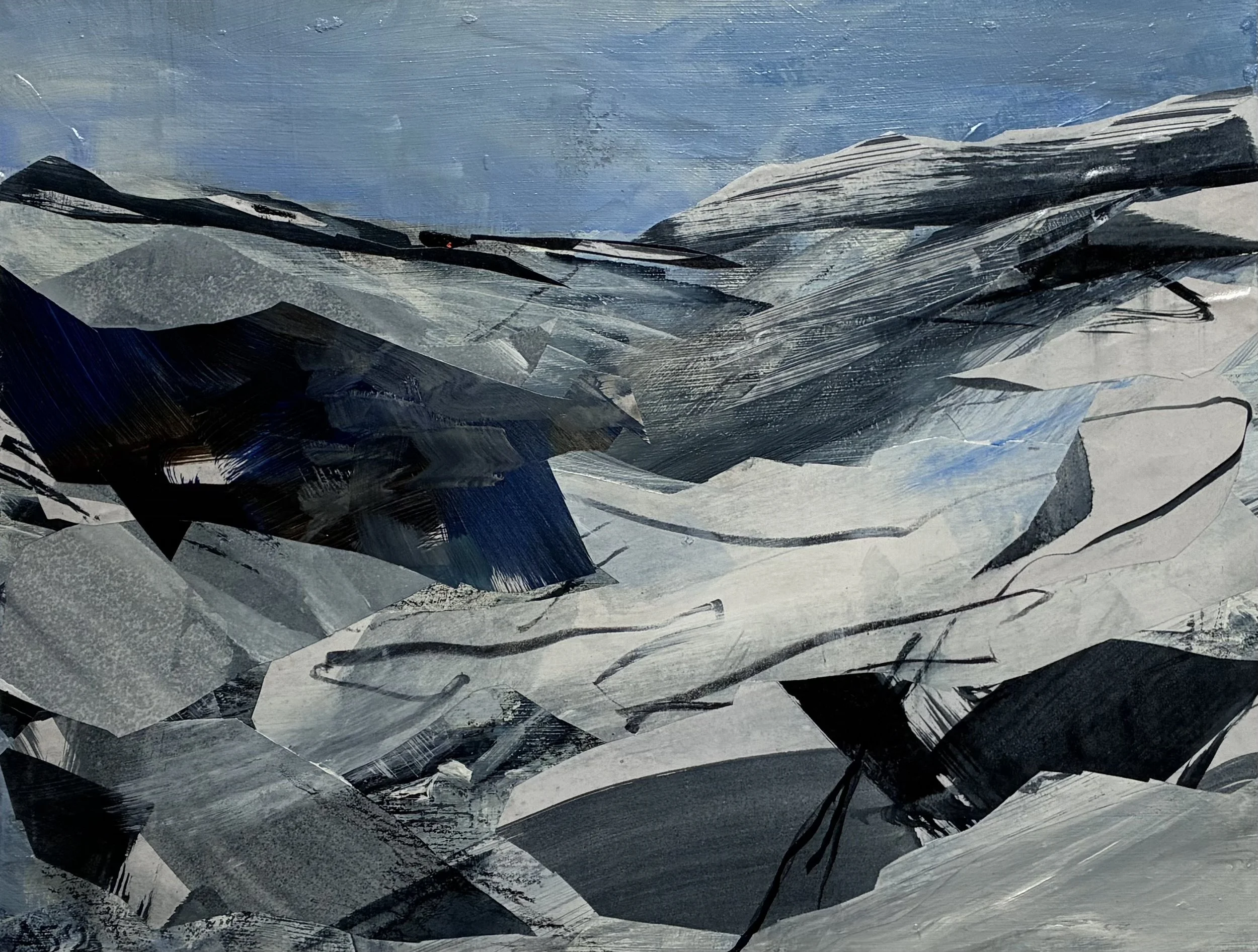 Monochrome Landescape, Over Bishopdale (framed)
Mixed media on wood panel | 44 x 54 cm
£225