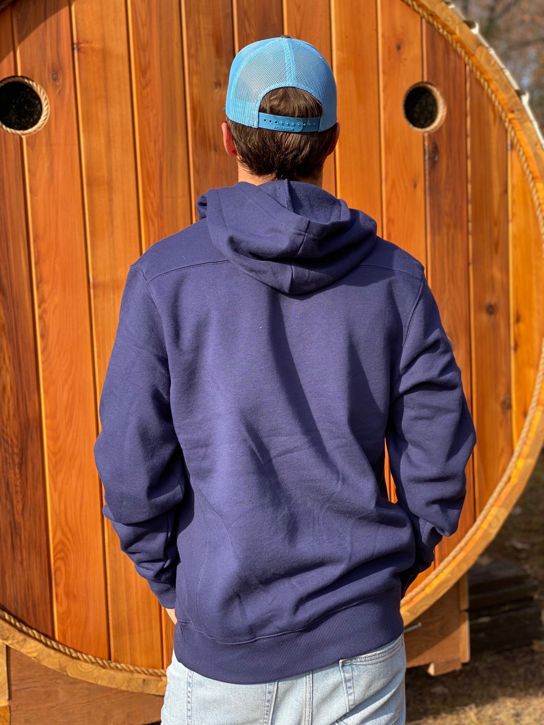 Navy pond hockey hoodie with laces