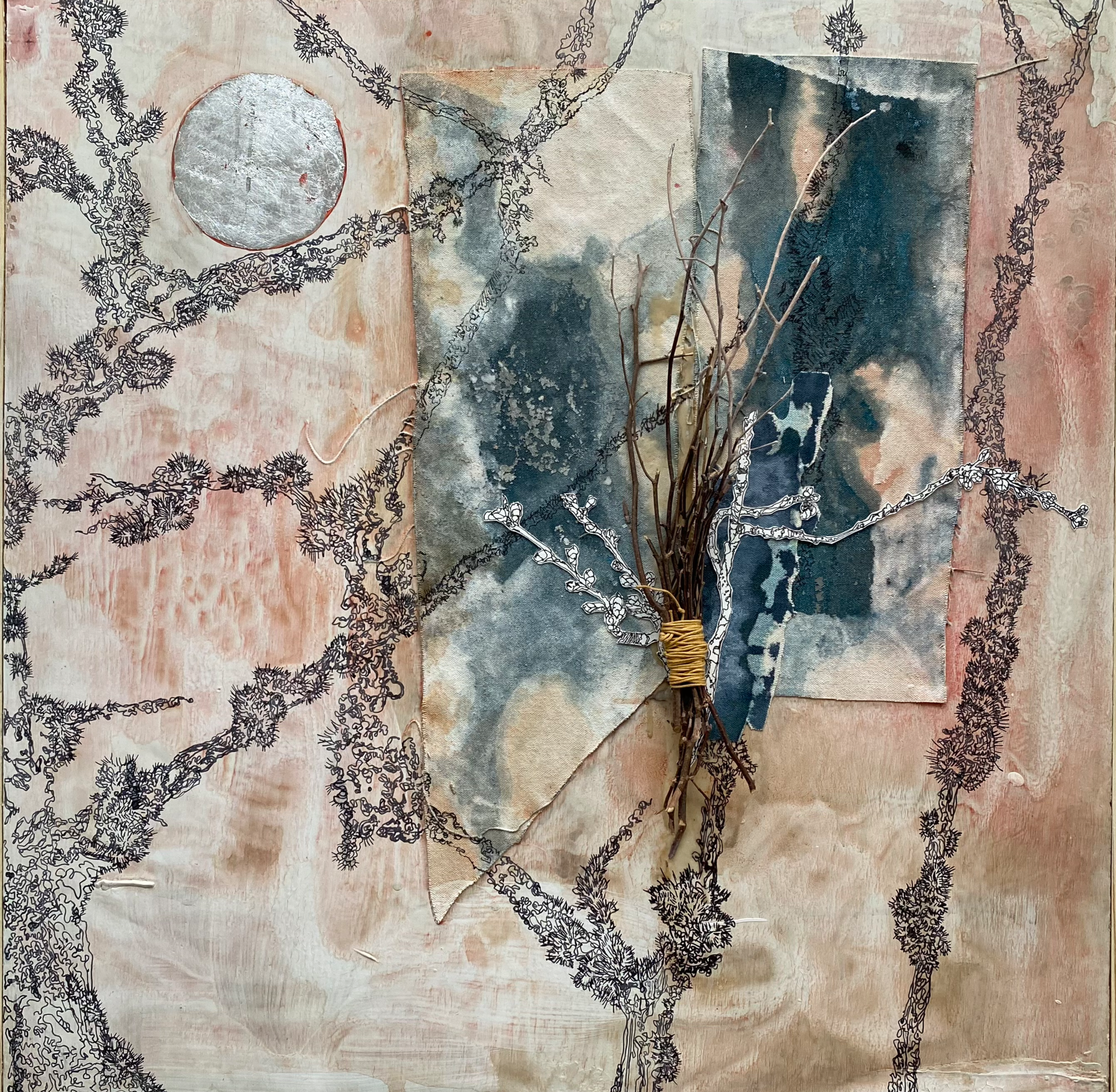 Pincushion Moon, mixed media 