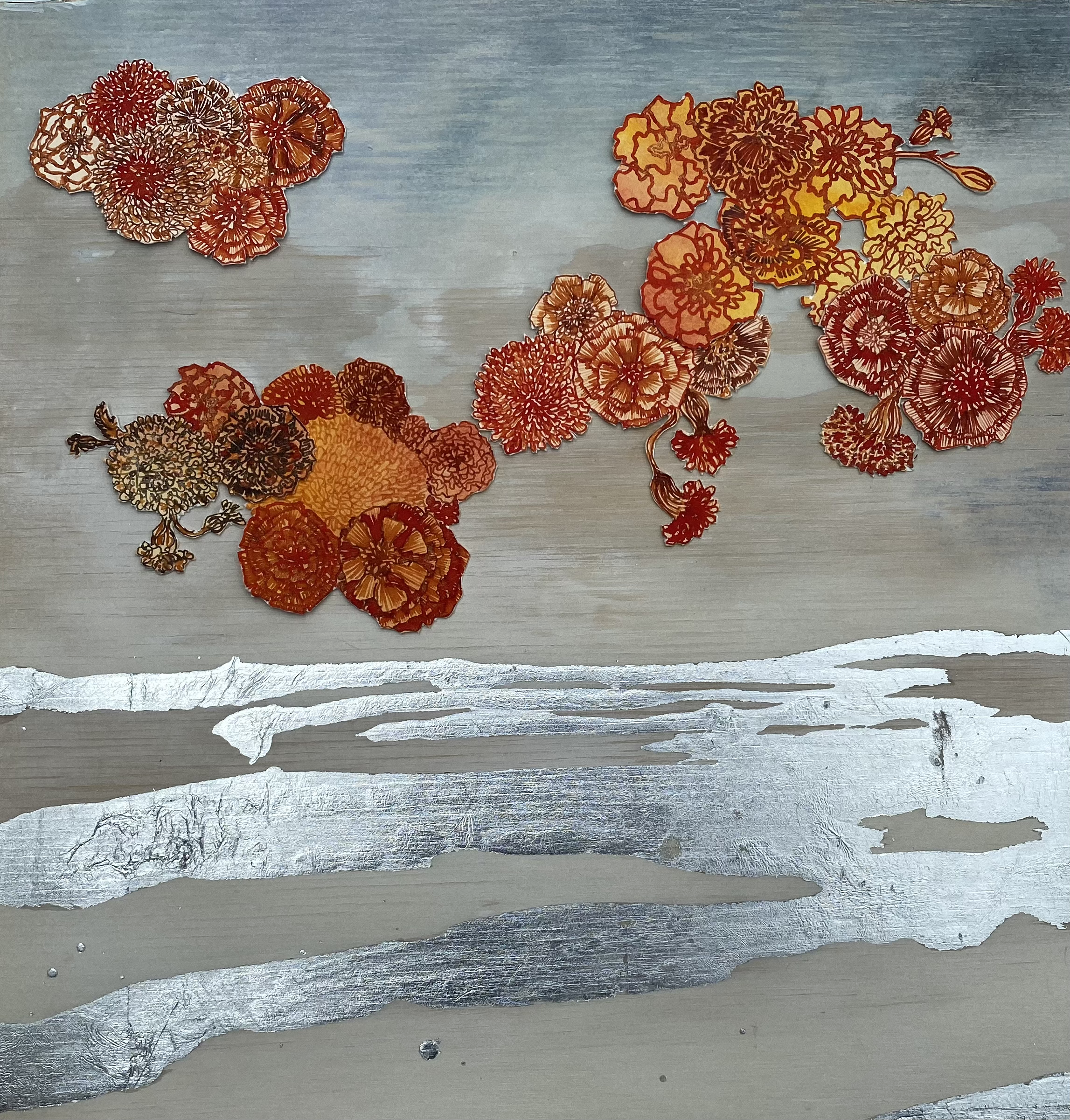 Garland, mixed media on board