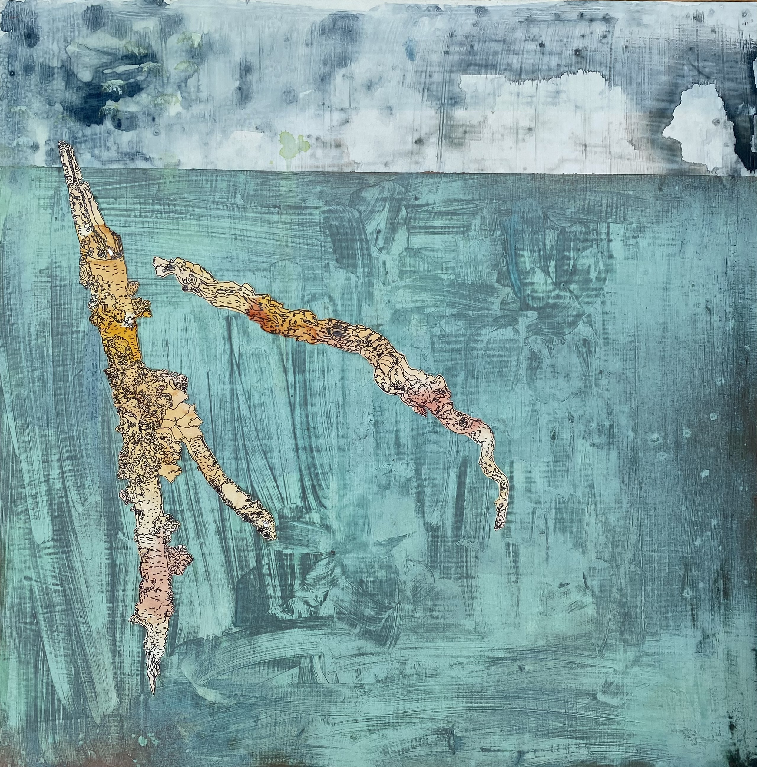 Divining Rod, mixed media on board