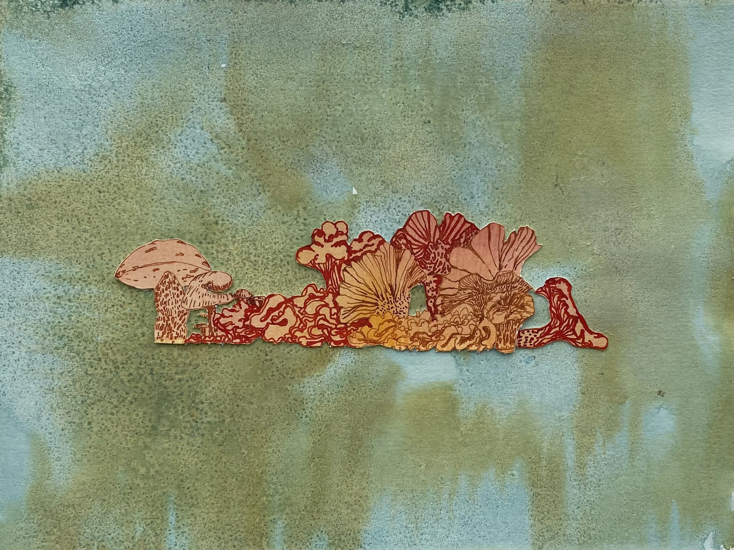 Decomposers, drawing and watercolor on paper