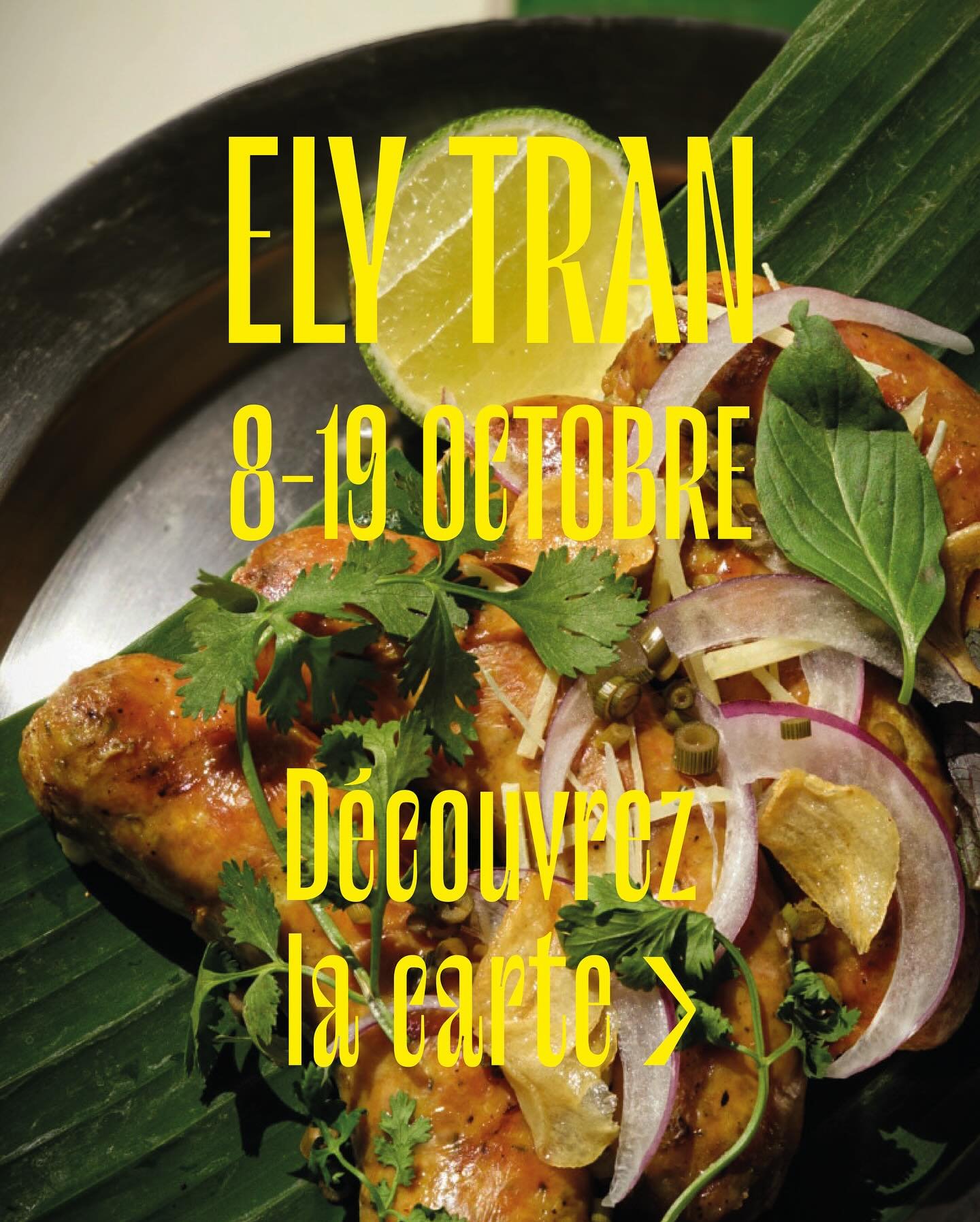 🔥🔥🔥 Voici la carte d&rsquo;assiettes &agrave; partager de la cheffe Ely Tran @elytrn0 en r&eacute;sidence chez nous du 8 au 19 octobre!

Tieo mak len, condiment &eacute;pic&eacute; &agrave; la tomate, 
l&eacute;gumes vapeur

Cromesquis de chao tom