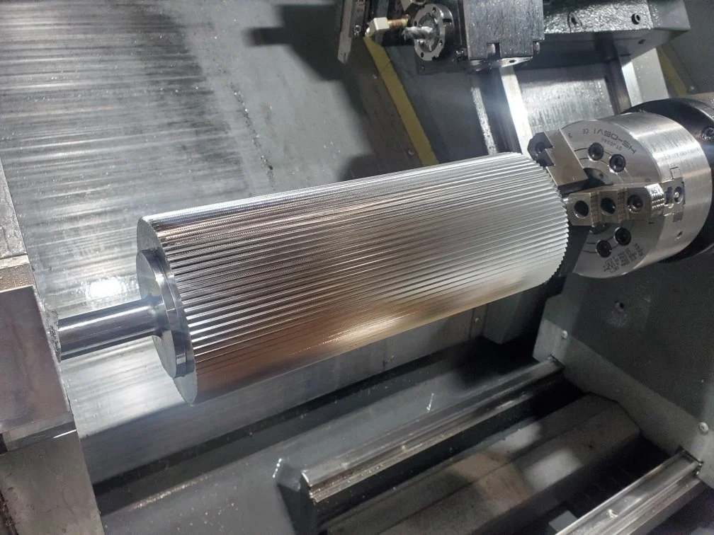 Metal cylinder on a lathe machine