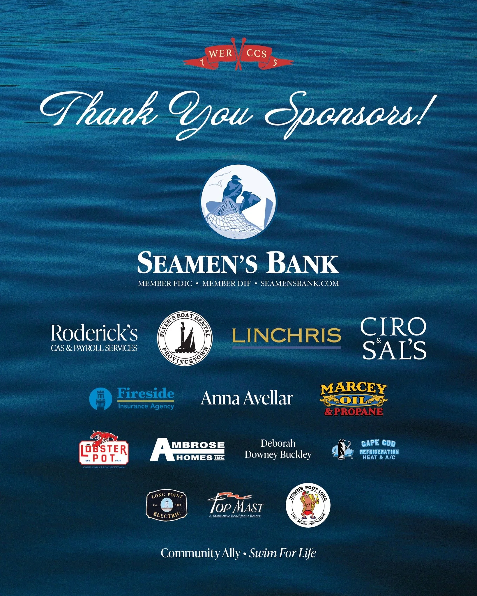 To our sponsors, thank you for believing in us and supporting our mission. We had an incredible 75th Anniversary Celebration this past weekend, and we wouldn't have been able to do it without you! ⛵ #WERCCS #Provincetown