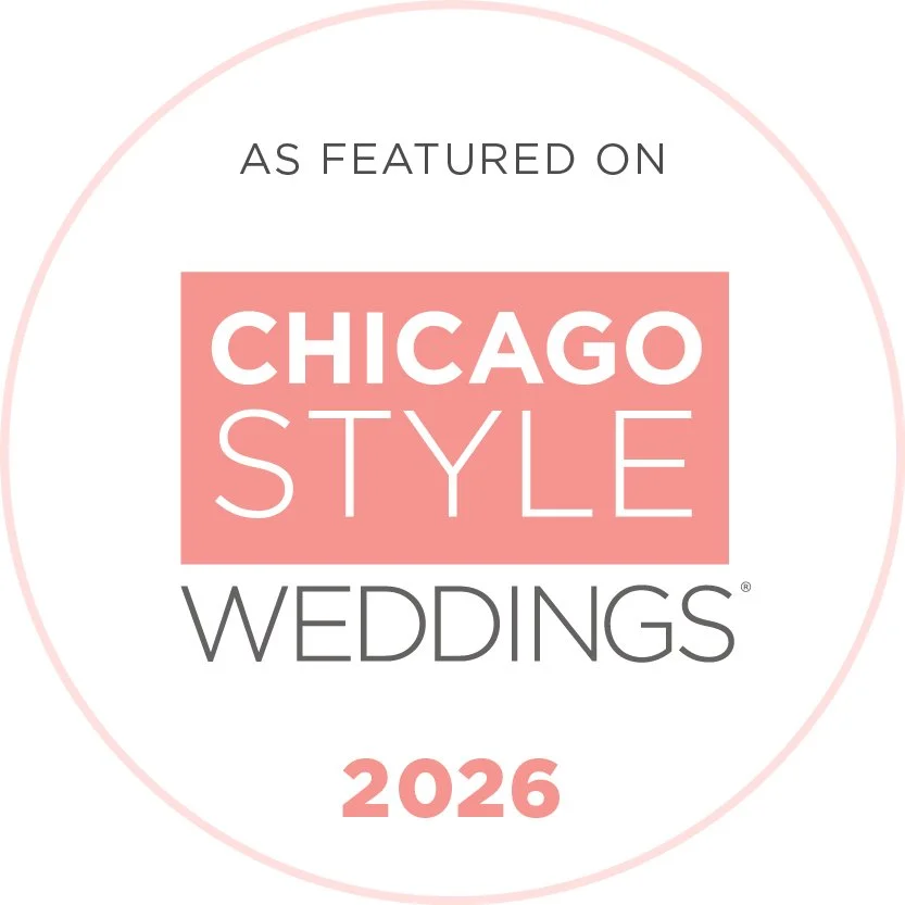 A promotional graphic featuring Chicago Style Weddings for 2026, with text indicating the company was featured on the platform.