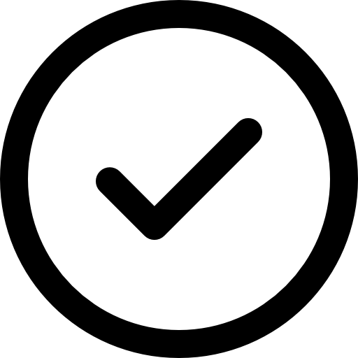 A black check mark inside a black circle.