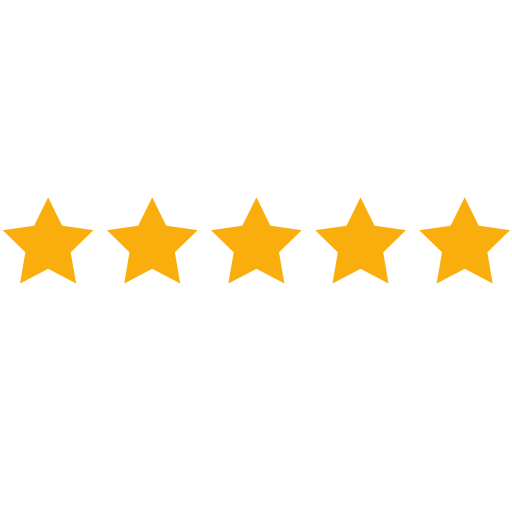 Five gold stars in a row with black text above reading 'Customer Satisfaction' and black text below reading 'Rated Excellent'.