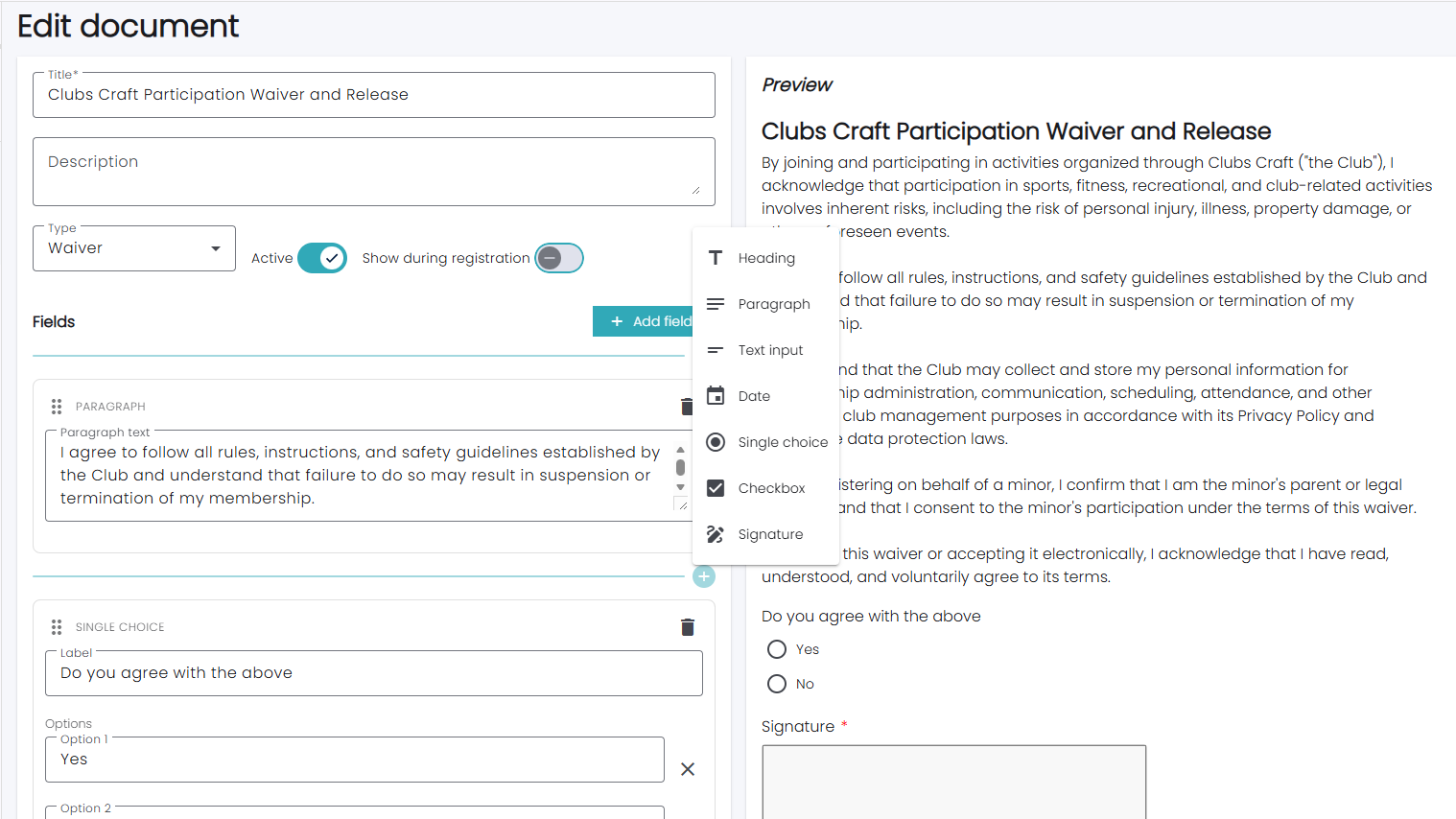 waiver editor