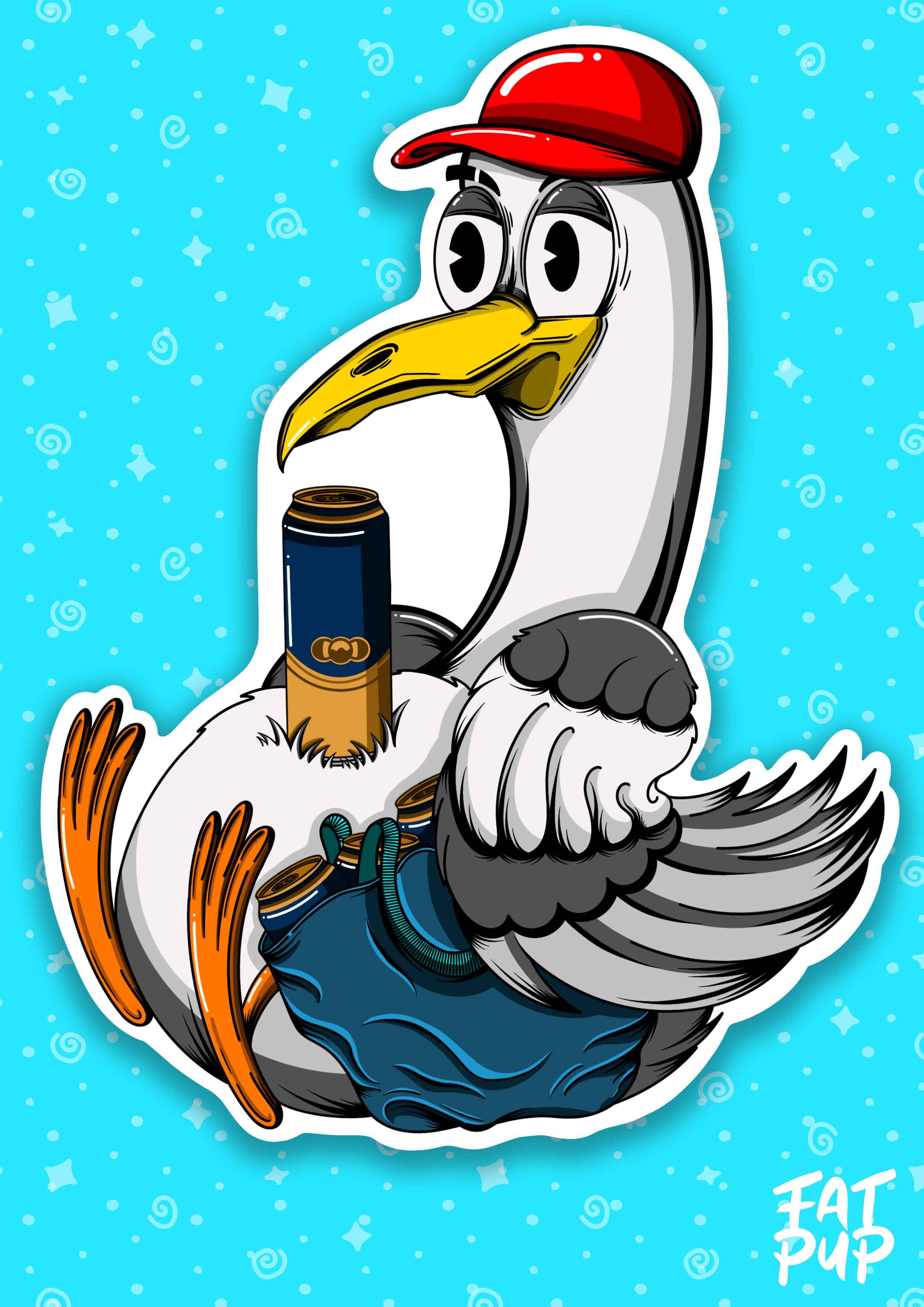 Seagull With A Bag Of Cans