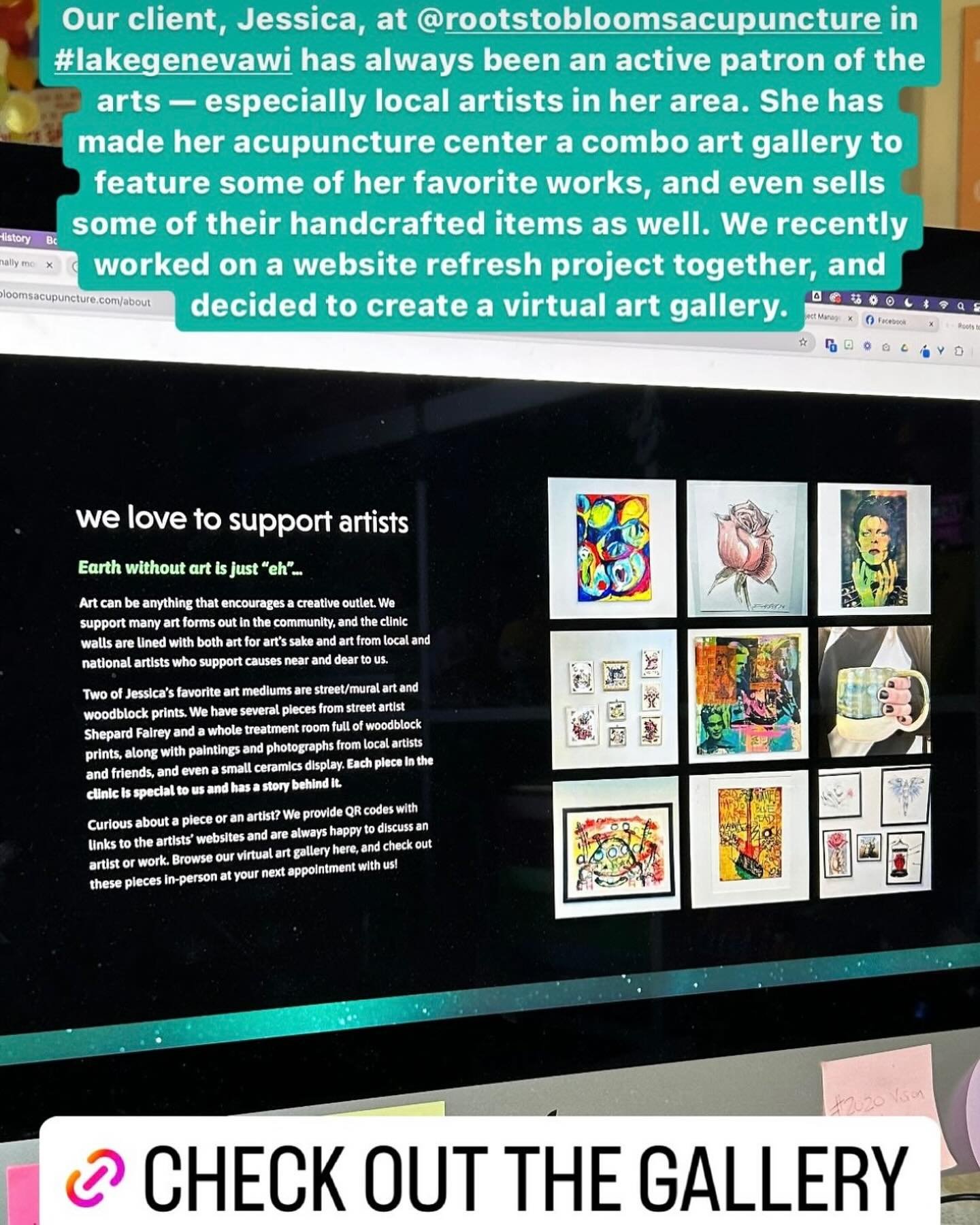 My web designer @alyciayervescreative made a cool post about the new virtual art gallery on my website for #worldartday

You can see a selection of the clinic artwork on the website or come on in and check it out in person. We have photographs, ceram