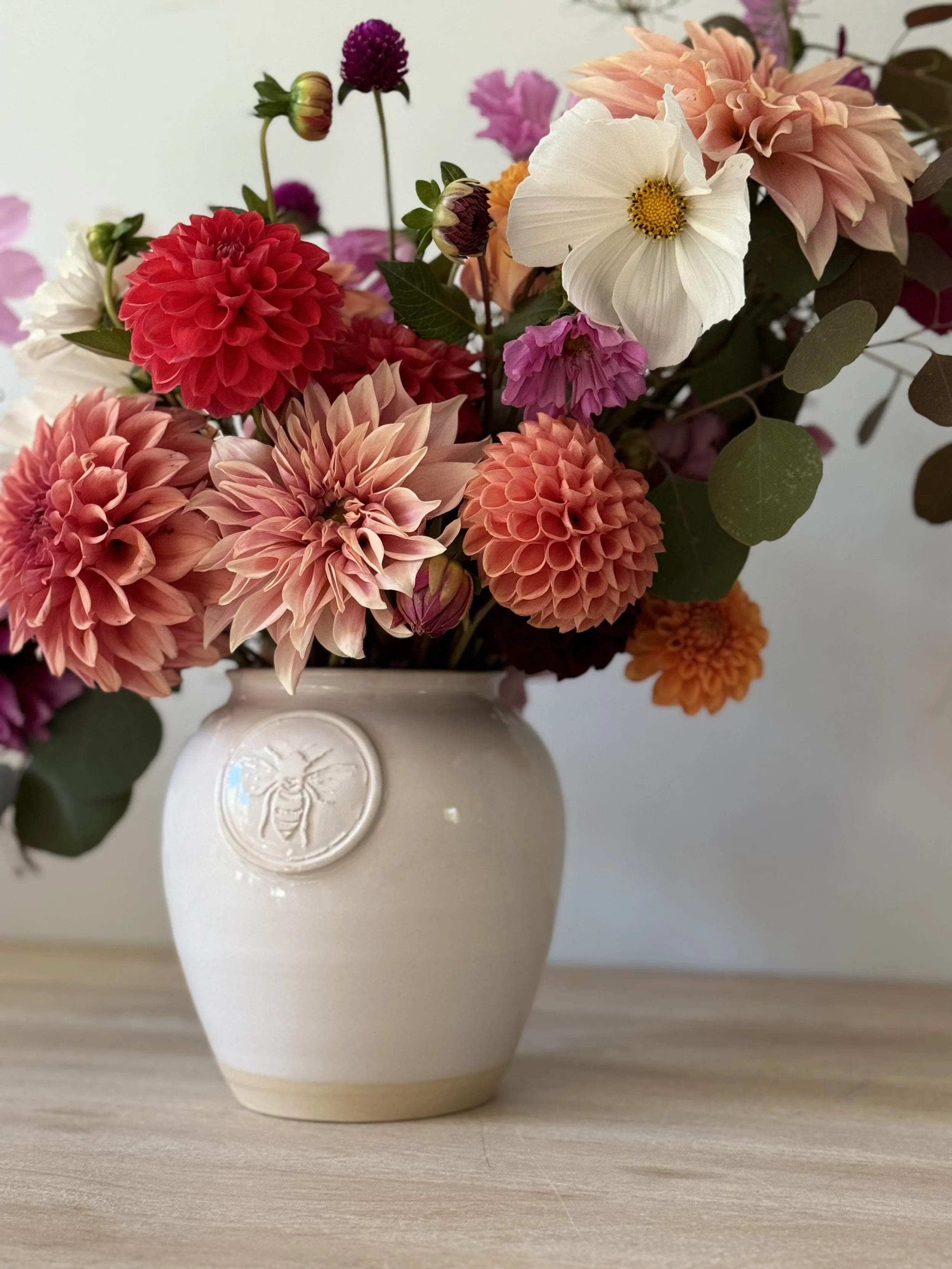 White Vase with Dahlias
