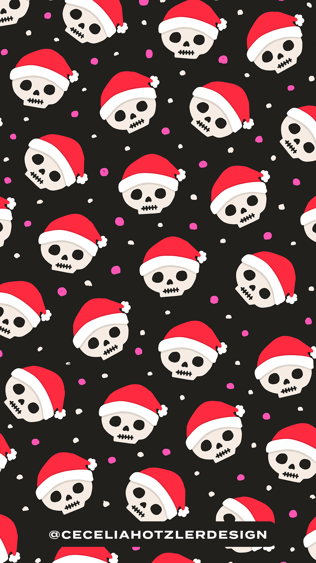 FREE downloadable iPhone and Android Phone Background lockscreen for smartphones. Holiday skeleton wearing a Santa hat pattern. Perfect for elder emos.