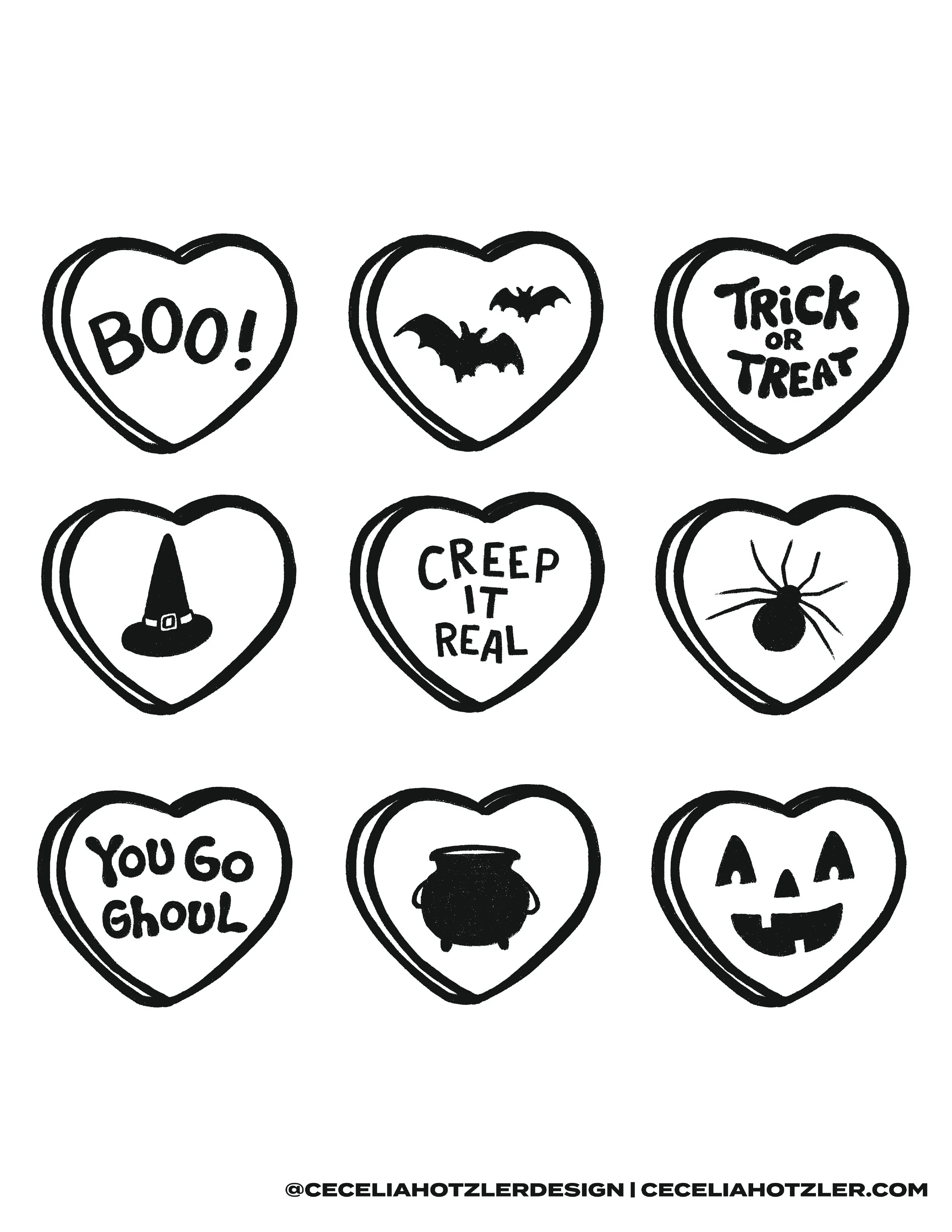 Halloween free downloadable coloring page by Cecelia Hotzler