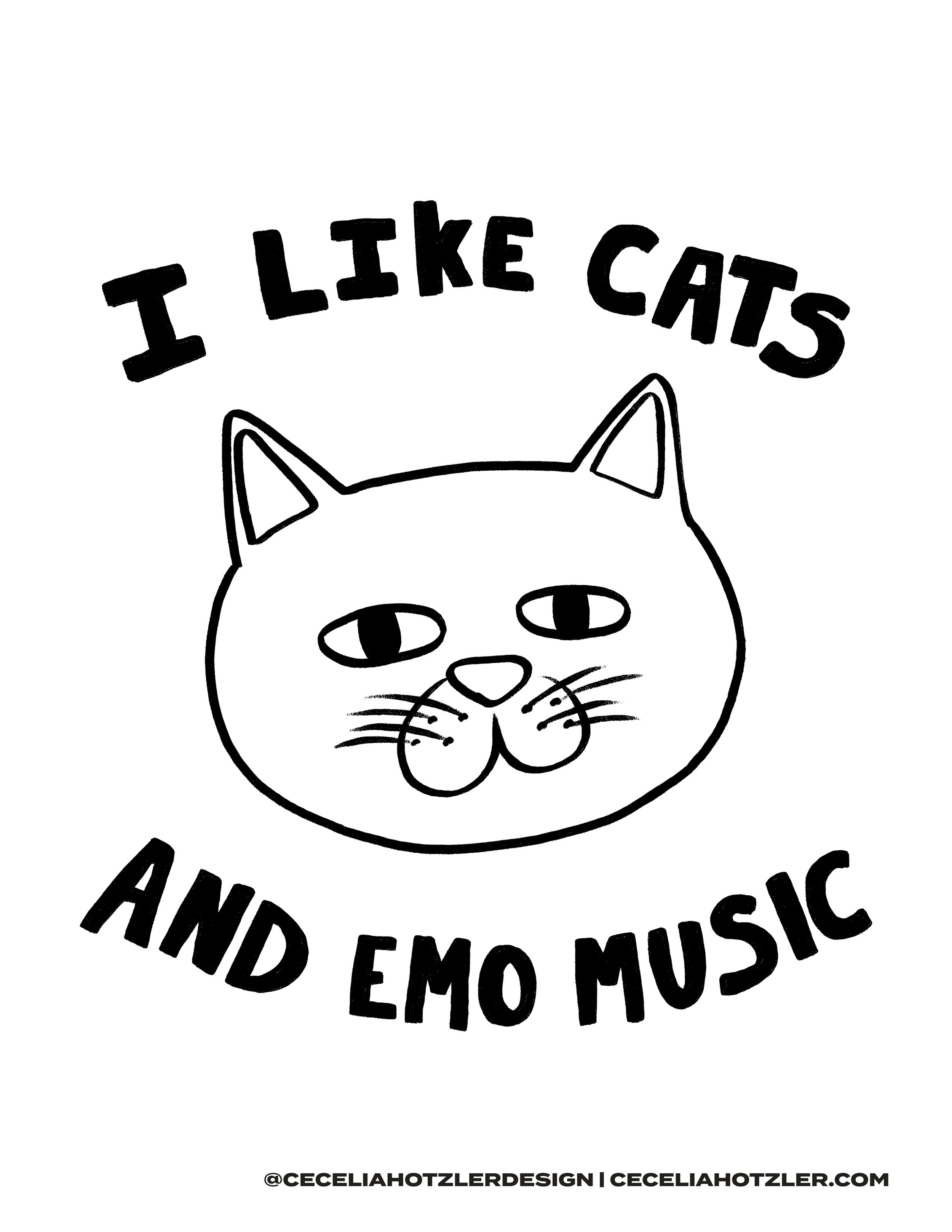 I like cats and emo music free downloadable coloring page by Cecelia Hotzler