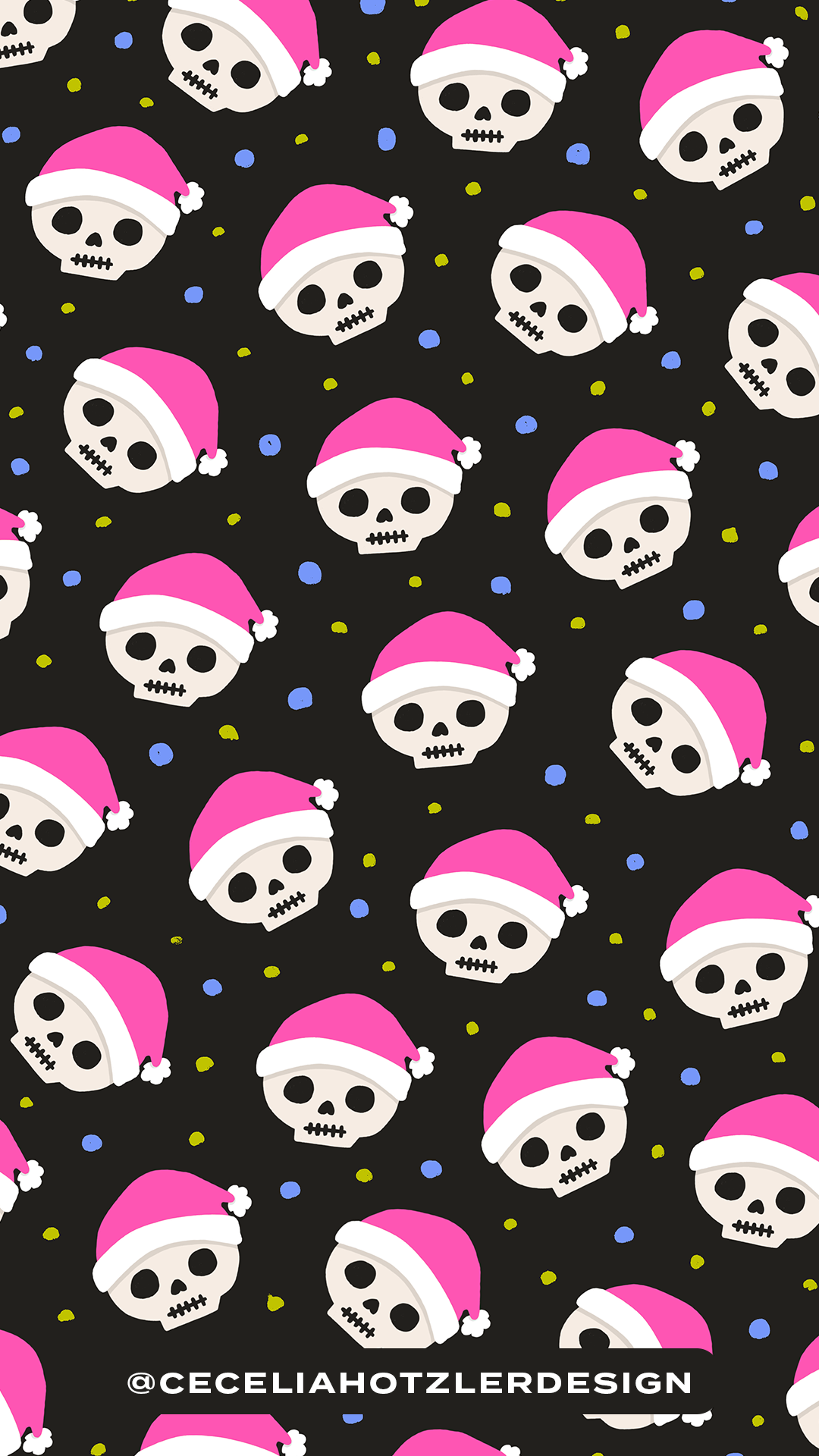 FREE downloadable iPhone and Android Phone Background lockscreen for smartphones. Holiday skeleton wearing a Santa hat pattern. Perfect for elder emos.