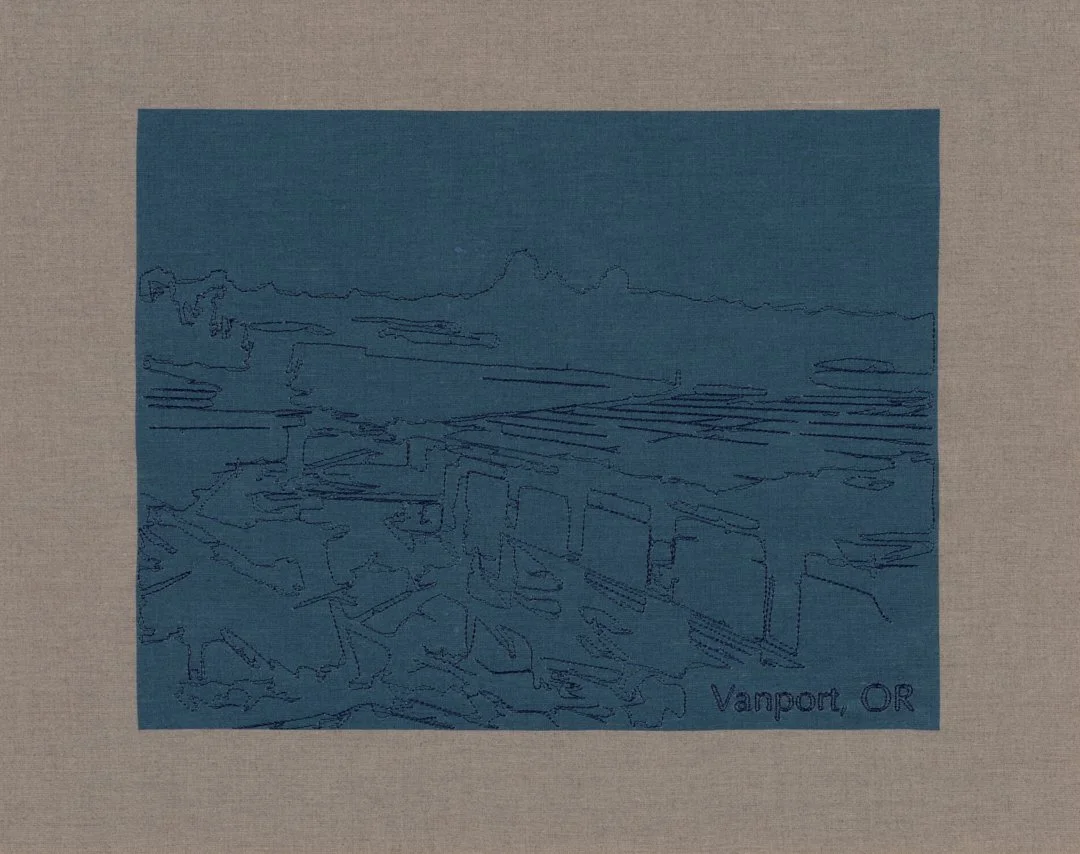 Vanport OR  2026. Inkjet print on linen, overlaid with embroidery 16 x 20 in