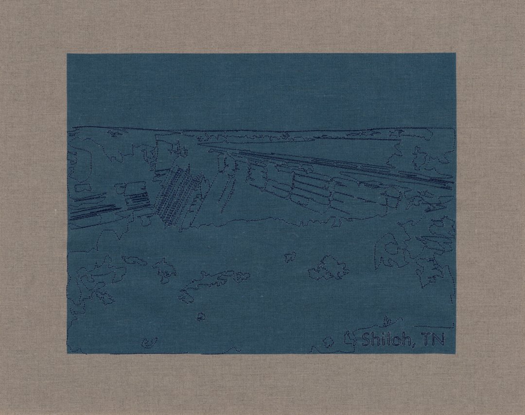Shiloh TN  2026. Inkjet print on linen, overlaid with embroidery 16 x 20 in