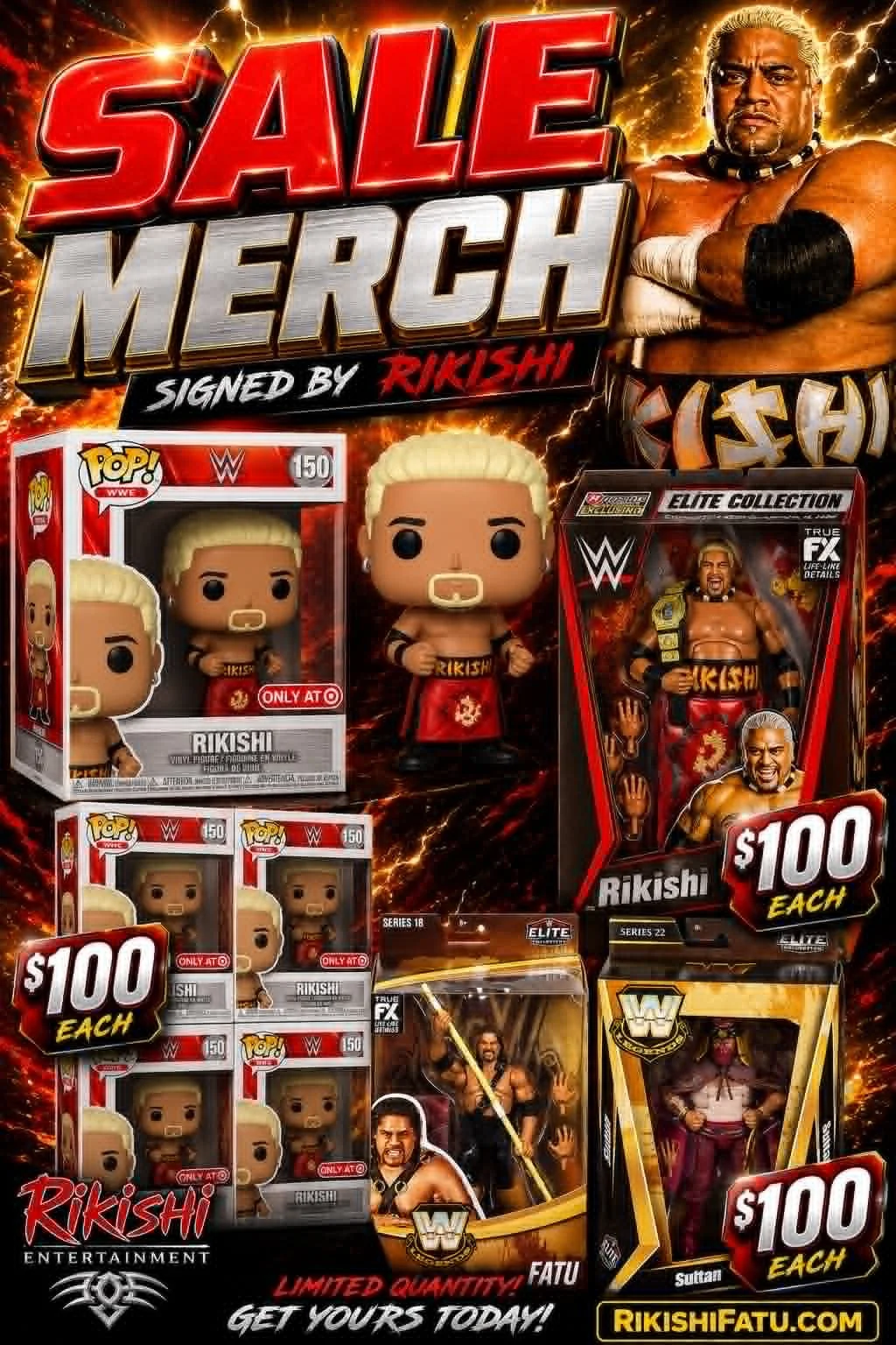 Rikishi Entertainment Sale Merch, signed by Rikishi, limited quantity.