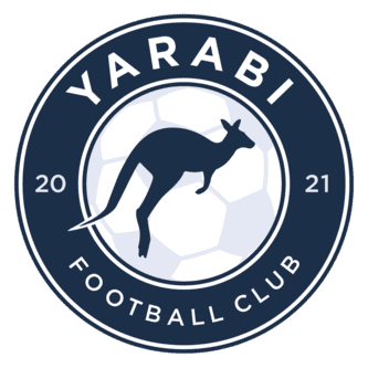 Yarabi Football Club logo with a kangaroo in the center, year 2021, on a dark background.