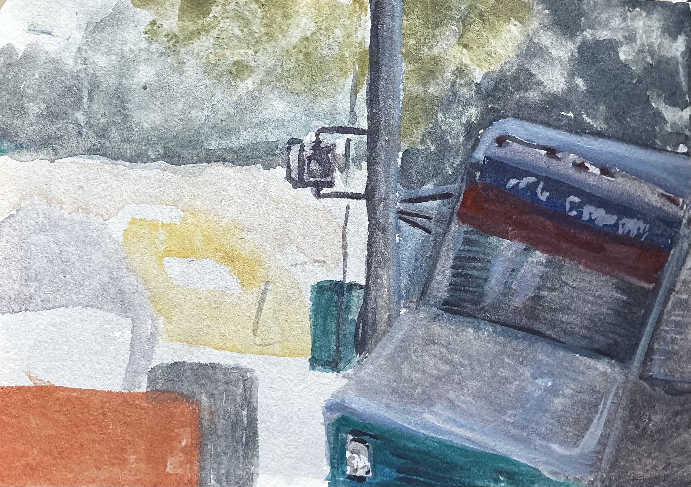 NY Museum Vendor. Gouache. 4.1in x 5.8in paper. 2023.