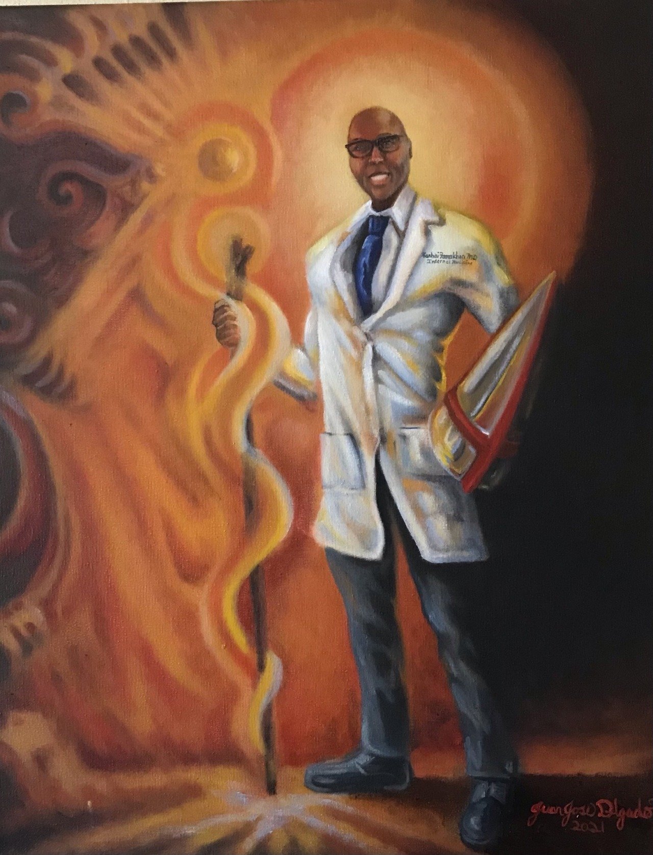 Dr. Farrakhan. 16in x 20in canvas. 2021.