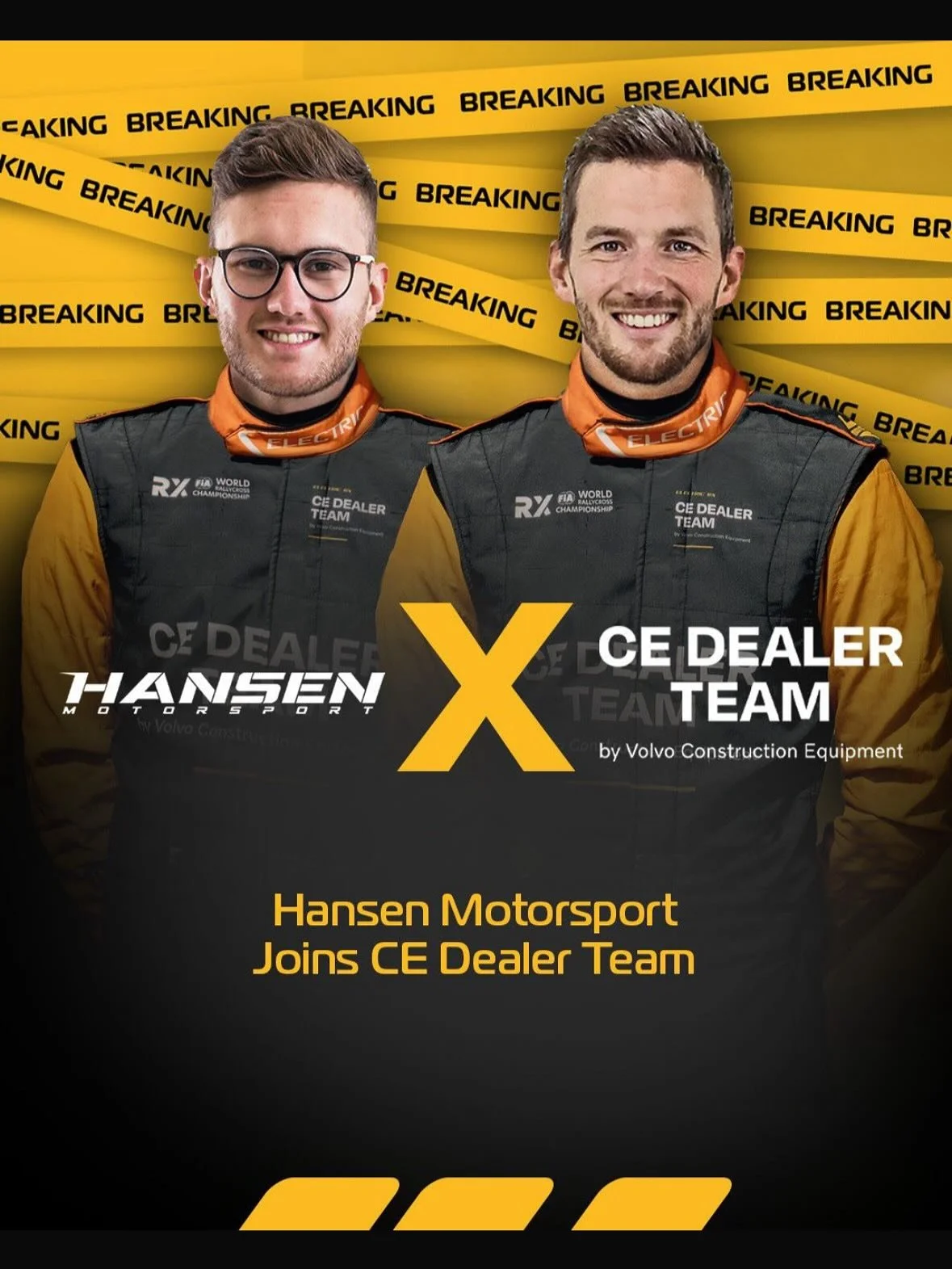 We&rsquo;re rivals. We always will be. But some things are bigger than rivalry. 

This weekend, CE Dealer Team and Hansen Motorsport stand side by side - proving that the future of rallycross matters more than who crosses the line first.

In an unpre