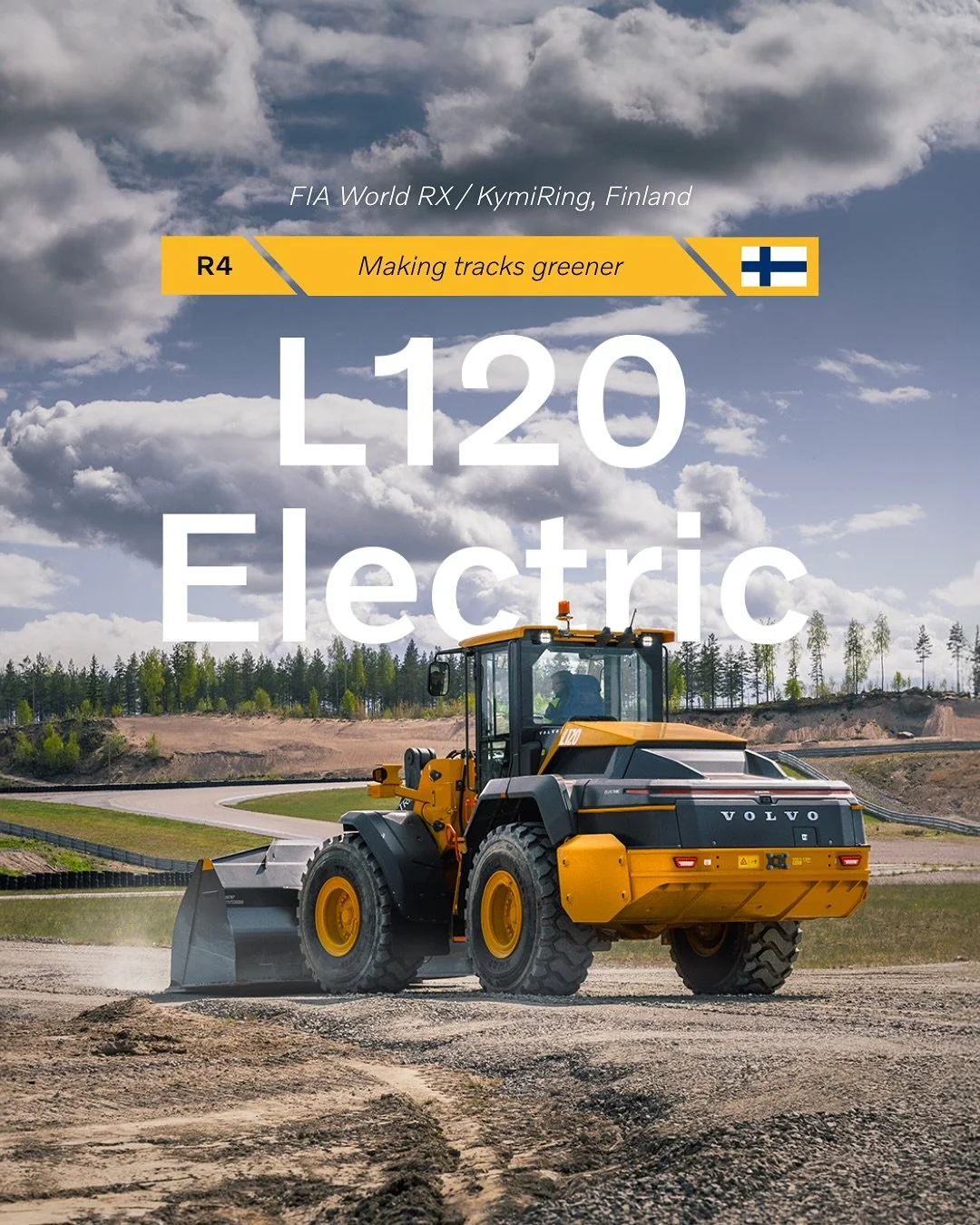 From construction site to race site &mdash; all electric. 🚜🔋 Welcome to KymiRing, where Volvo CE is shaping the future of motorsport. 🌱 - Built with the first fully electric L120 in Finland. 🚜⚡ Racing meets responsibility. #GreenSpeed