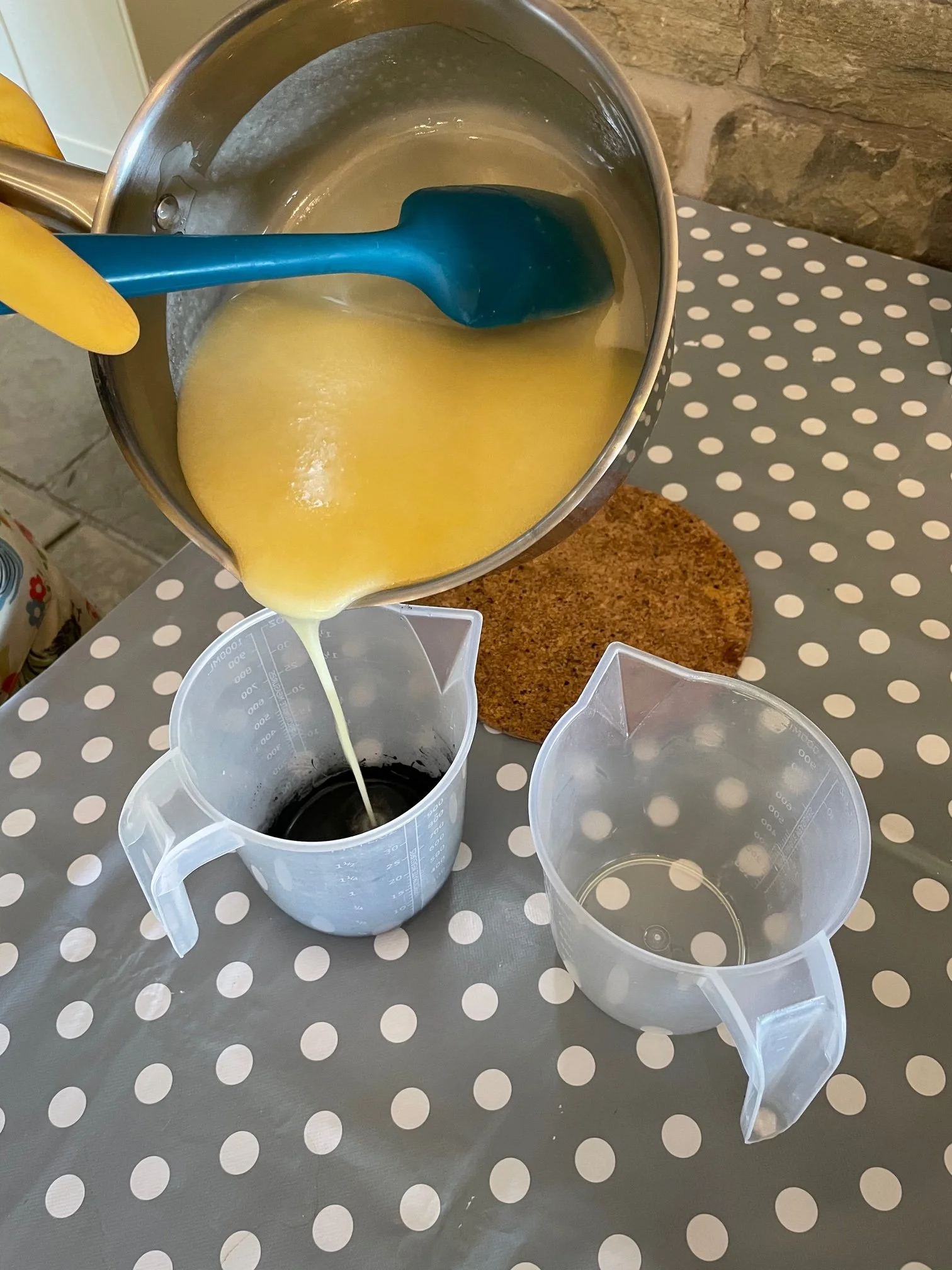 Pouring cold process soap