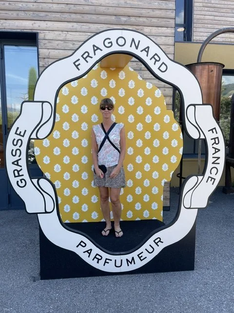 Ruth Romano at an essential oil distillery in Grasse, France