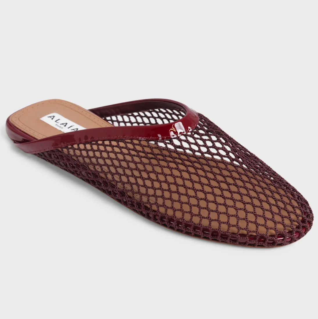Alaia Fishnet mule garnet red.png