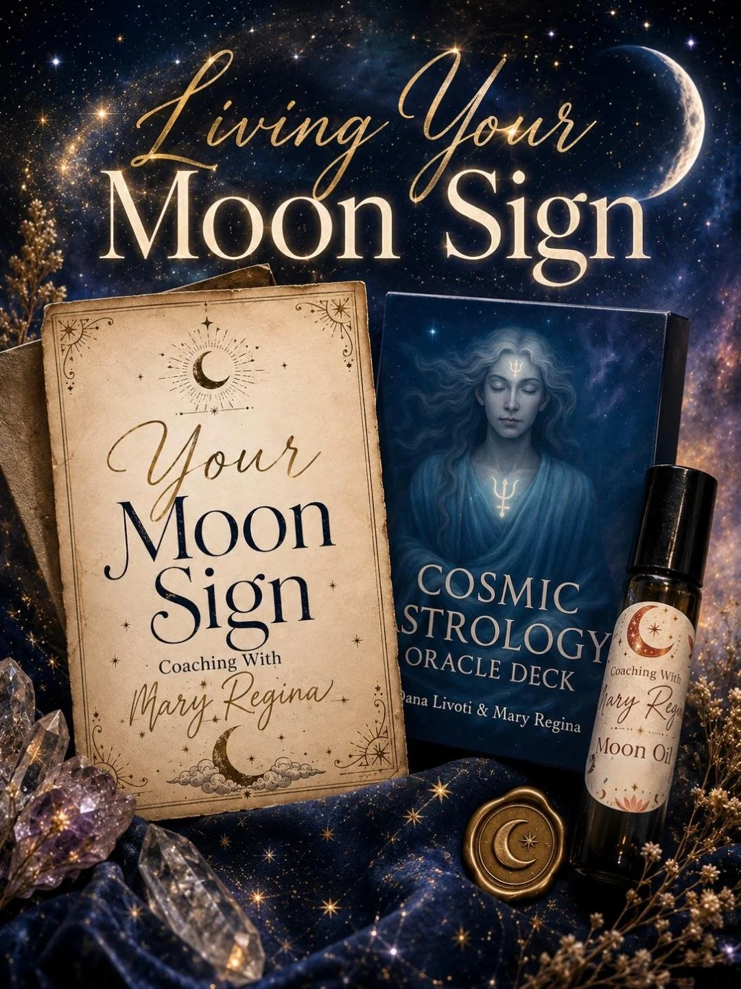 Custom made Moon Oil, Personalized Moon Report and the Cosmic Astrology Deck