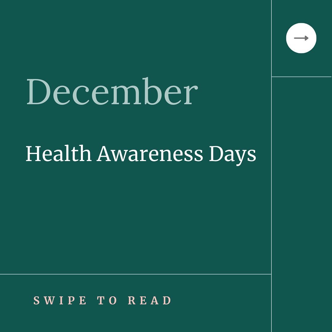 Stumped on what to post each month? 🤔

Here are upcoming health related awareness days that you could do posts around. 🤩

Check them out below!

National Stress-Free Family Holidays Month 
➡️Share your top 3 tips for staying calm during the holiday