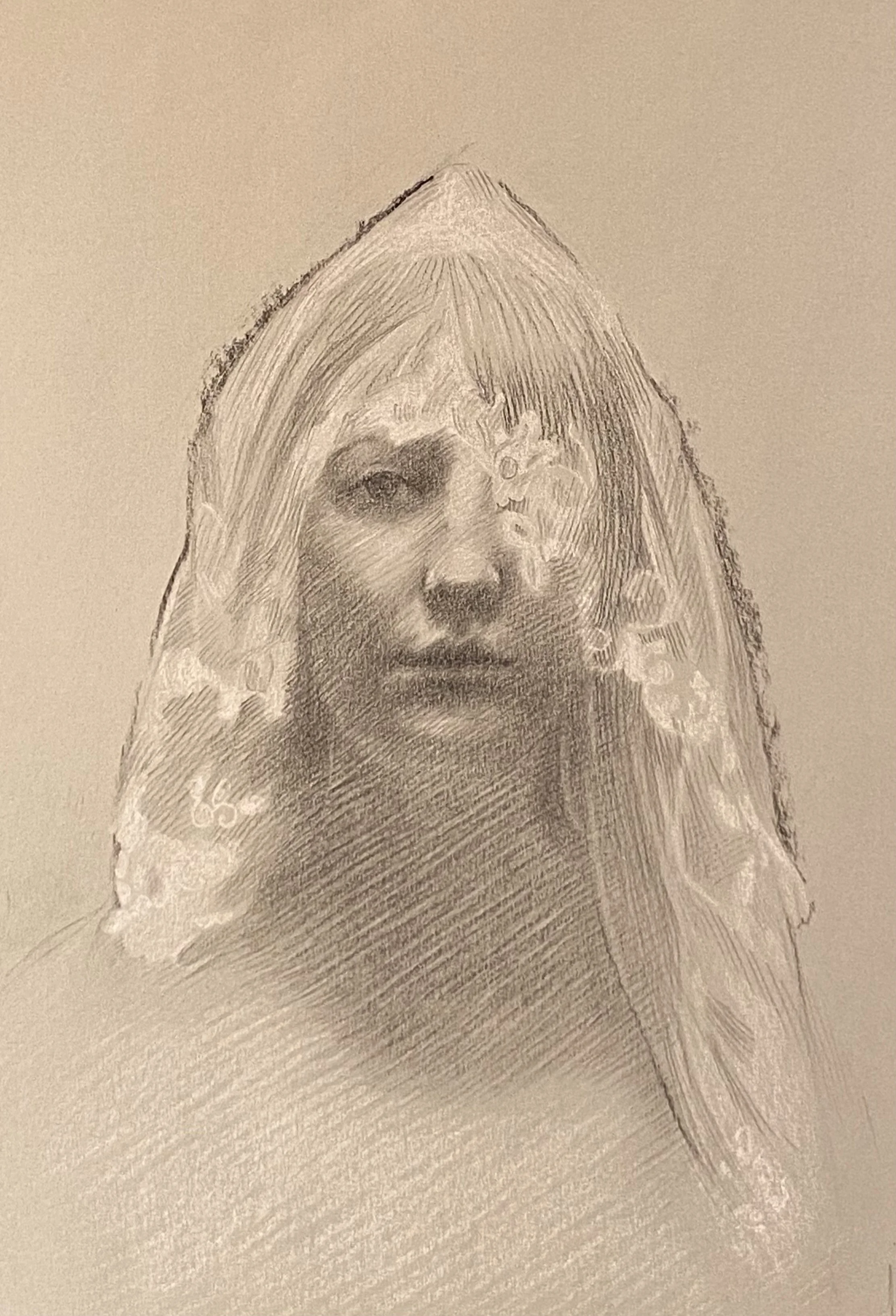 Veil  
7 × 5”  
Charcoal and Graphite on Ito Bindery paper