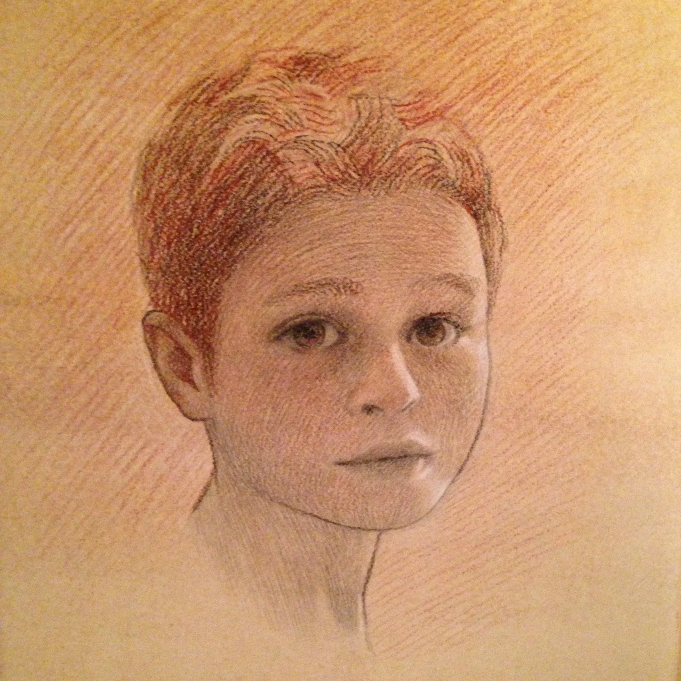 Nine  
8 x 6”  
Charcoal and Sanguine on toned Fabriano paper  
(Private collection)