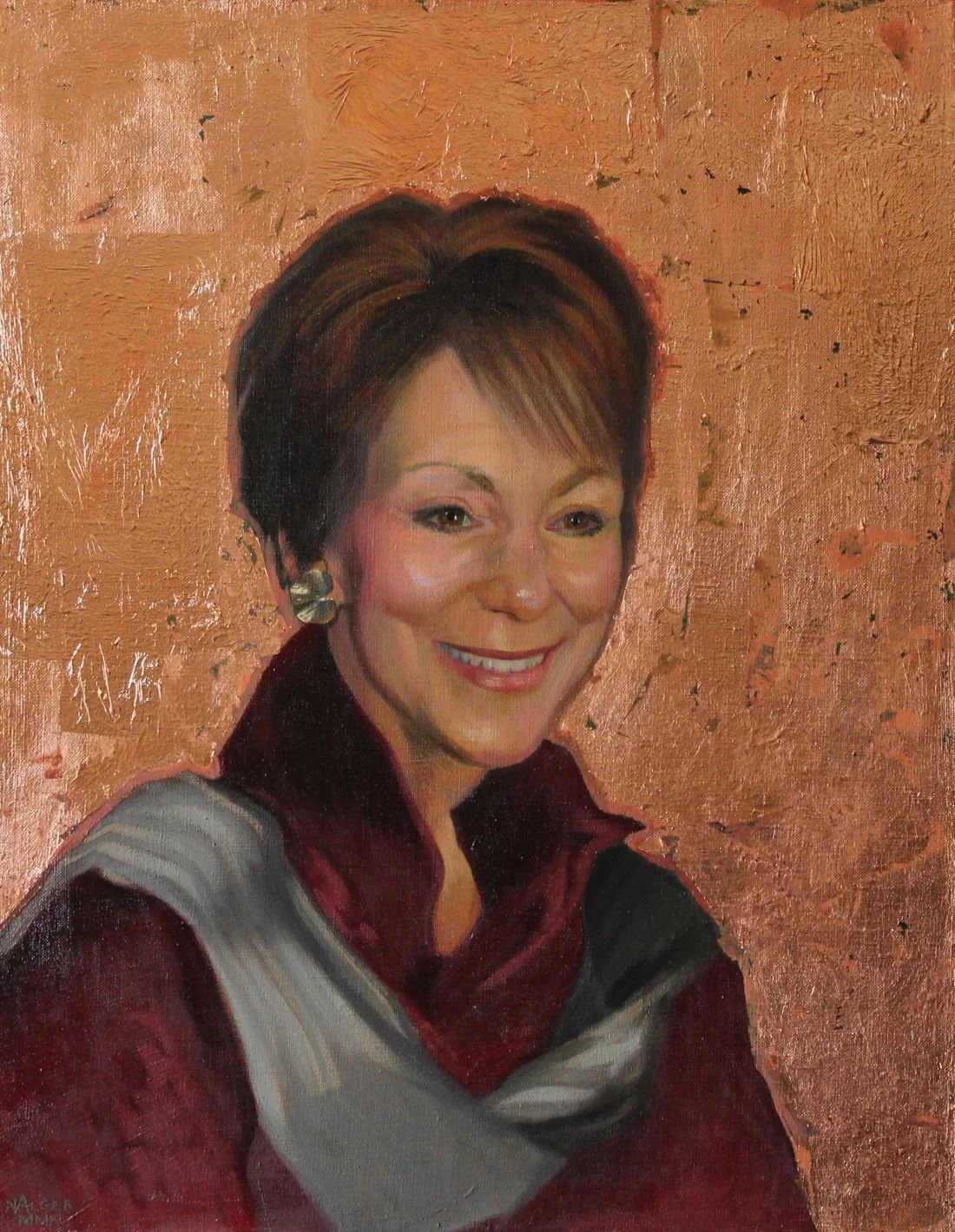 Barbara Kohn  
20 x 16"  
Oil and copperleaf on canvas, 2011