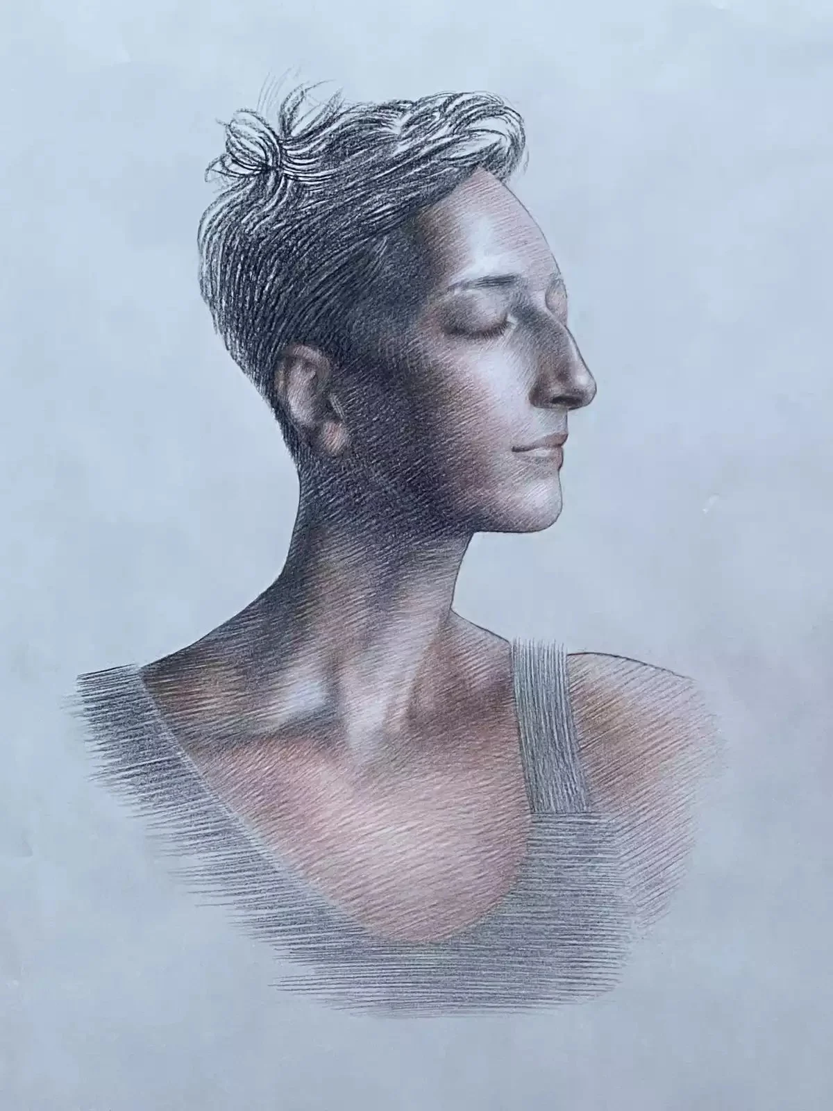 Clear Water  
16 × 12”  
Charcoal and Sanguine on Ito Bindery paper  
Invited by the curator, Dr. Samuel Peralta, to show in Painting the Figure Now, Wausau Museum of Contemporary Art, 2022