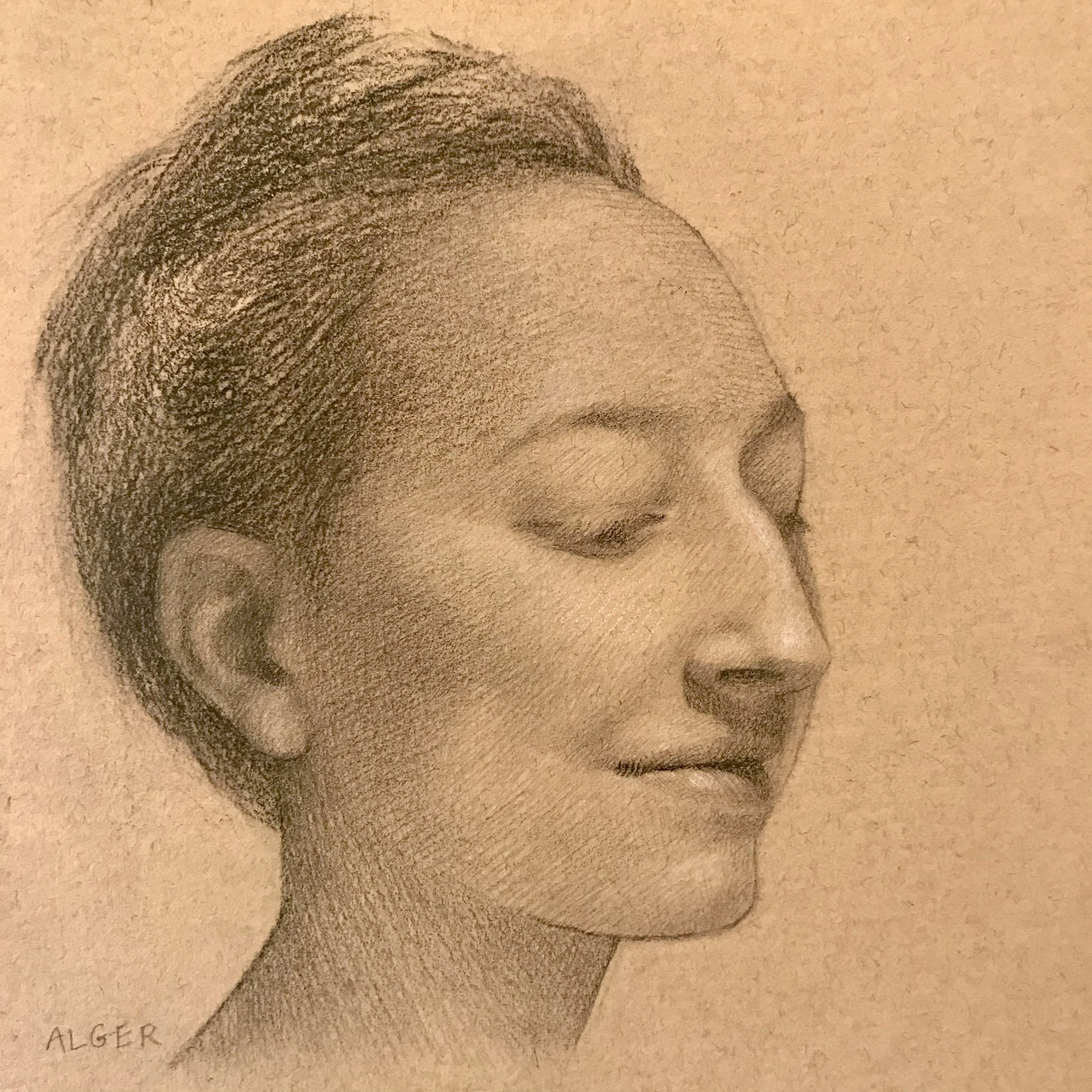 Ramsay  
5 × 5”  
Charcoal and Graphite on Nideggen paper
  
Purchased through The Copley Society of Art by The Langham Hotel, Boston, for their permanent collection, 2021