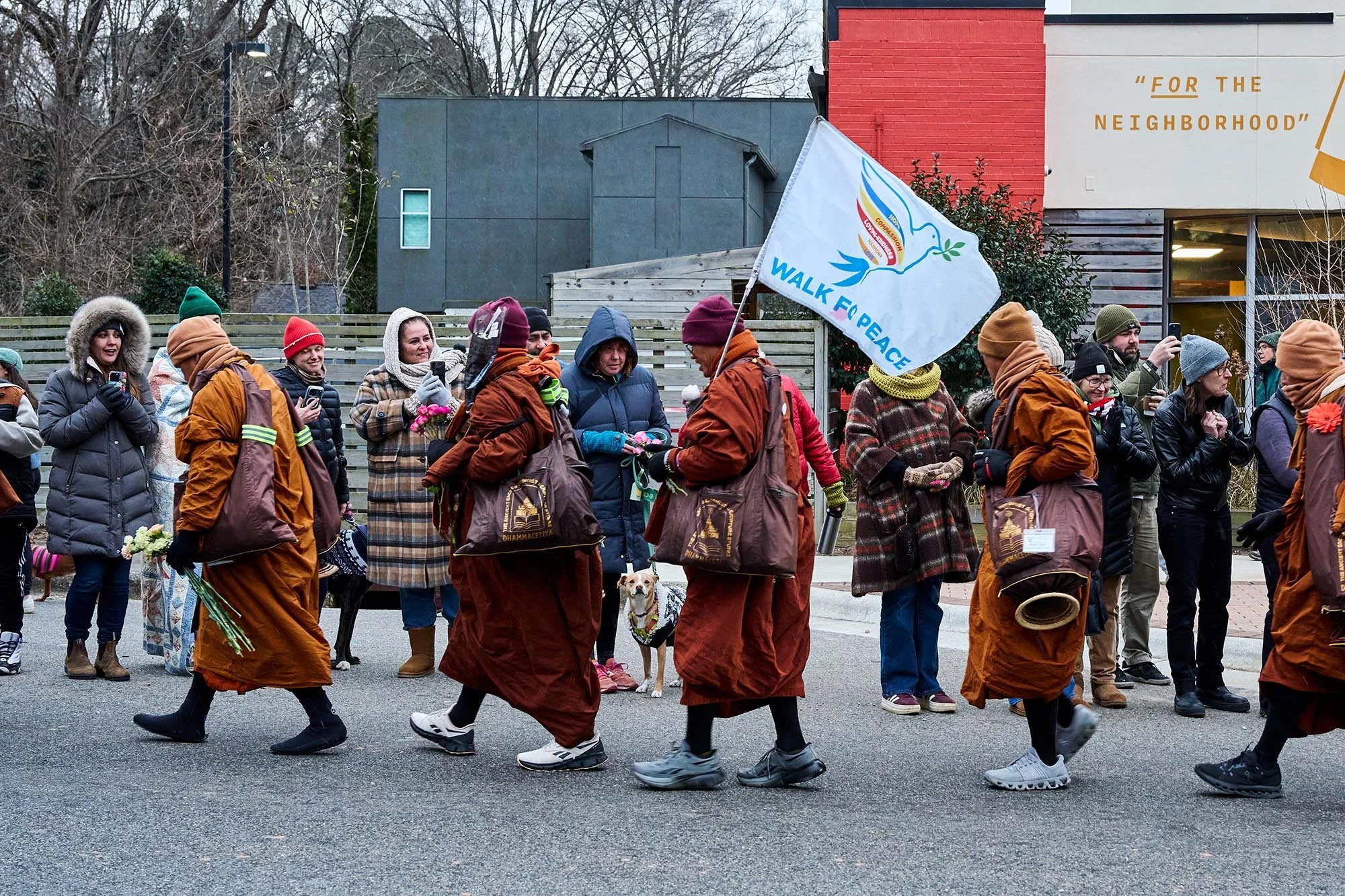 Buddhist monks walk through Raleigh, NC on their "Walk for Peace" pilgrimage to Washington DC to "raise awareness of peace, loving kindness, and compassion across America and the world." (for Redux)