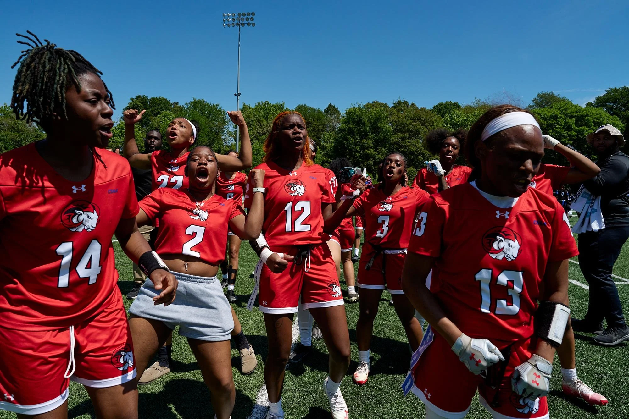 The Winston Salem State University women's flag football team celebrates winning the CIAA National Championship for the 2nd year in a row. (for ESPN)