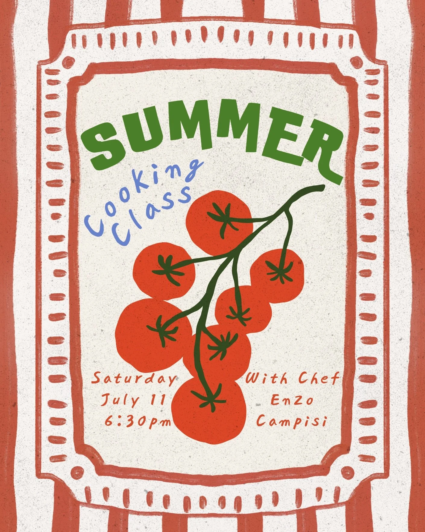 Summer Pasta Making with Chef Enzo Campisi ~ Pasta Alla Norma ~ Saturday July 11th 2026 6:30pm-9:00pm