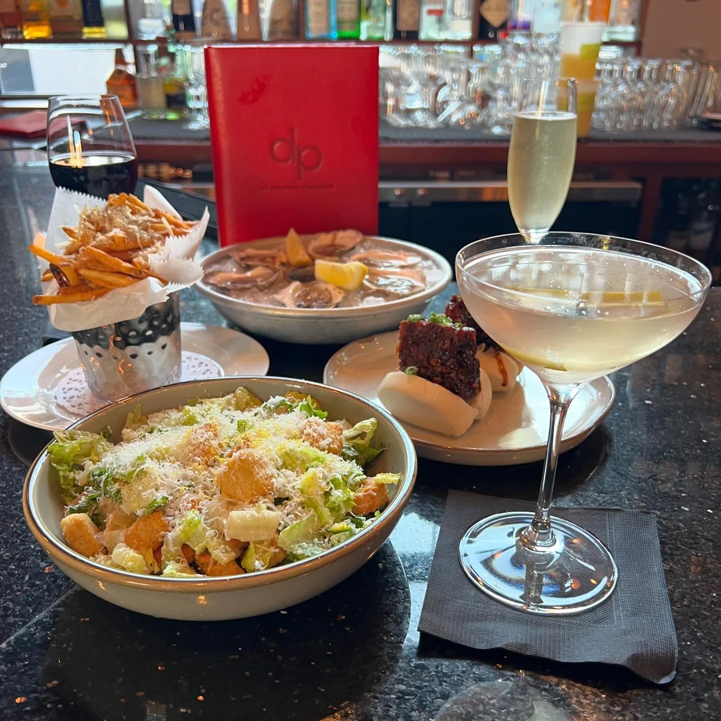 🚨 MARTINI HOUR IS BACK 🚨

Monday - Friday 5-6PM
🍸$10 Martini
☕️ $10 Espresso Martini
🥂 $10 Prosecco
🍷 $10 Select Wines

🍴$10 Small plates 

🍟 Cacio e Pepe Frites
🍘 Pork Belly Bao Buns
🦪 5 Oysters
🥗 Caesar Salad
🦑 Calamari