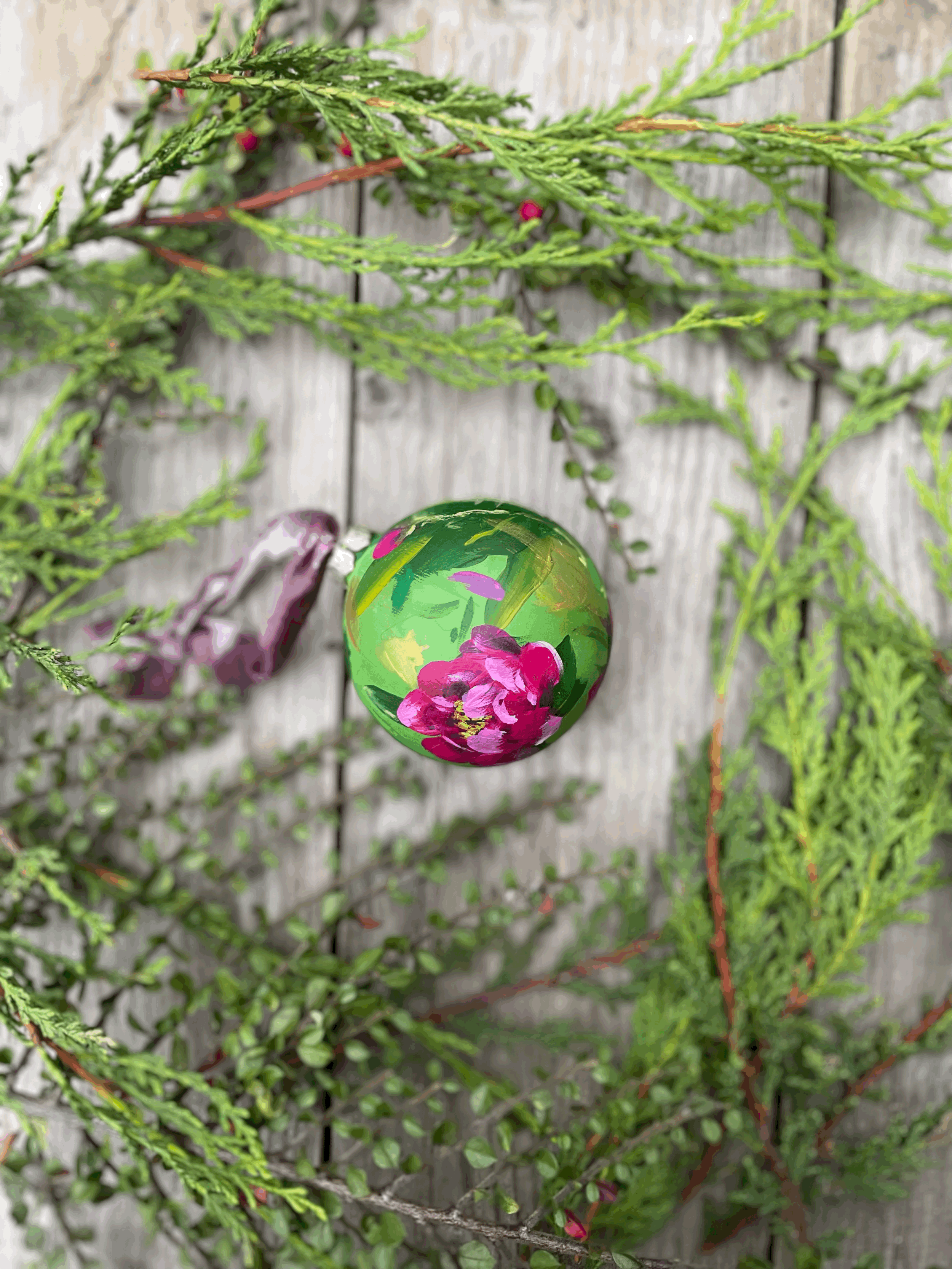 Peony Floral Hand Painted Ceramic Bauble