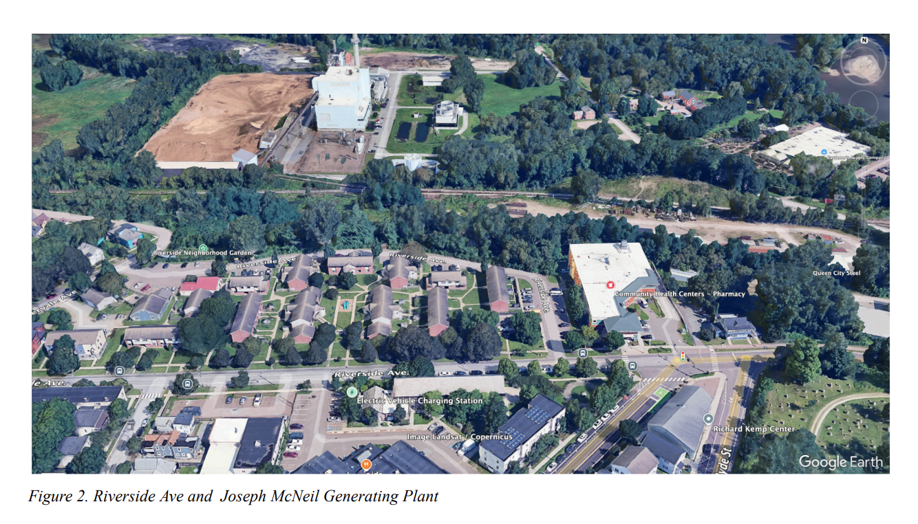 Students connect evidence of pollution in the McNeil Generating Station/Riverside Ave. neighborhood.