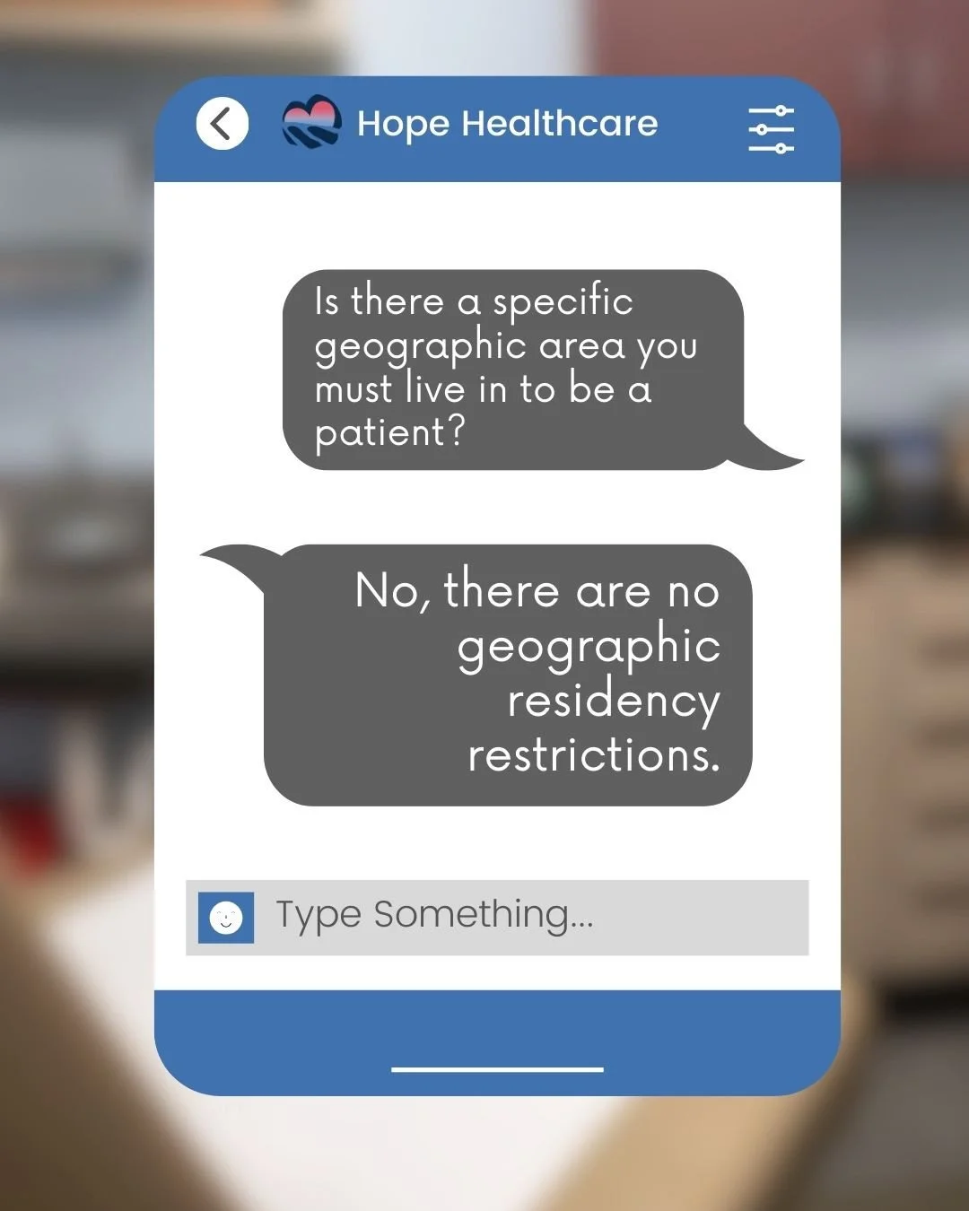 ❓ Do I need to live in a certain area to receive care?⁠
✔️ Nope. Hope Healthcare has no geographic residency requirements.⁠
If you&rsquo;ve been putting off care, this is your sign.⁠
💙 Accessible healthcare⁠
💙 Support when it matters⁠
⁠
#HopeHealth