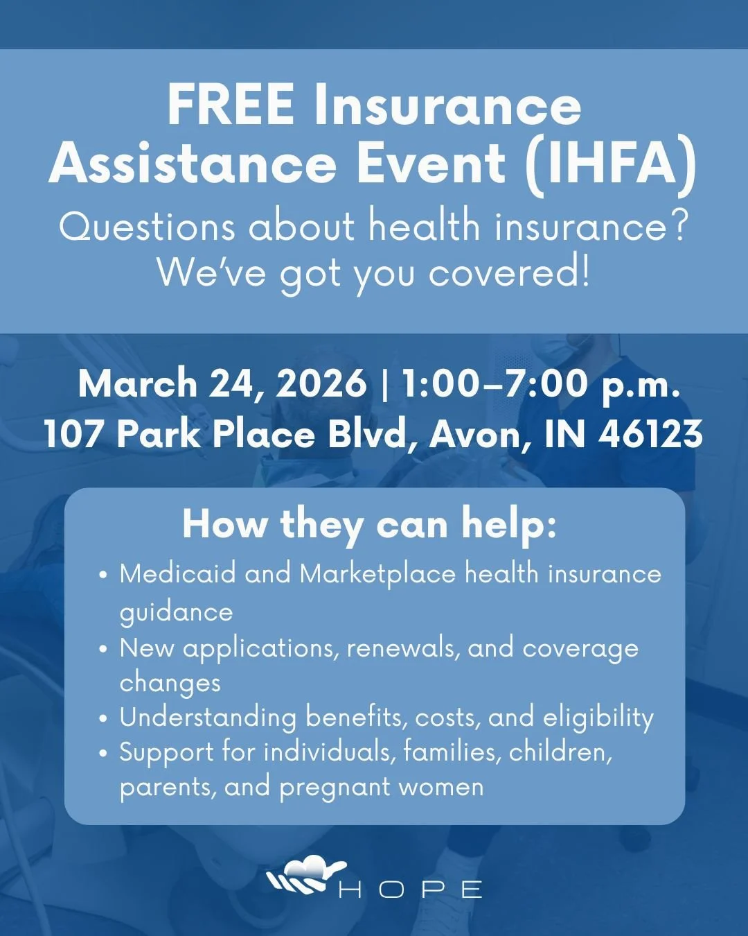 Health insurance can feel overwhelming. You don&rsquo;t have to figure it out alone.⁠
IHFA will be at Hope Healthcare on March 24 (1&ndash;7 p.m.) offering FREE, one-on-one assistance.⁠
⁠
They can help with:⁠
&bull; Medicaid &amp; Marketplace plans⁠
