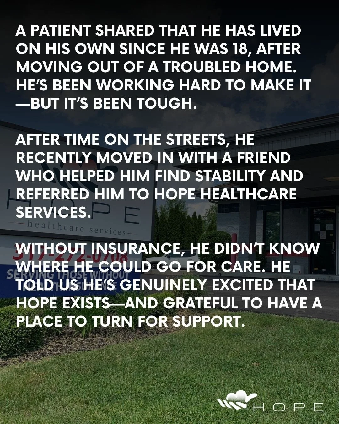 No one should have to navigate tough seasons alone 🤝 ⁠
This patient found stability, and then found Hope. If you&rsquo;re uninsured and need medical, dental, or mental health support, reach out. You&rsquo;re not alone. 💙