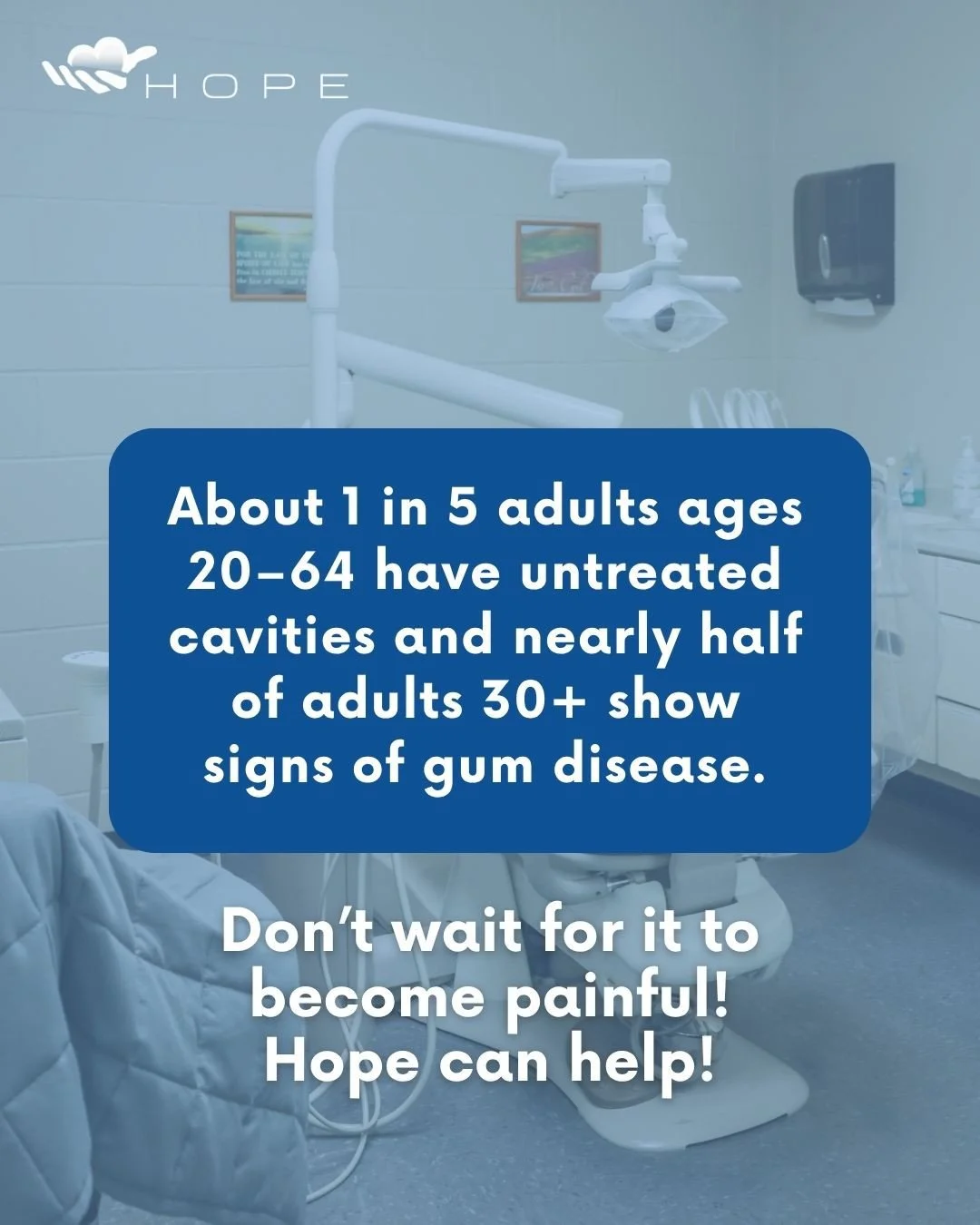 Dental problems often start small, then become harder to ignore 😬⁠
If you&rsquo;re uninsured and have been putting off a visit, Hope can help you take the next step. Call to schedule. 📞