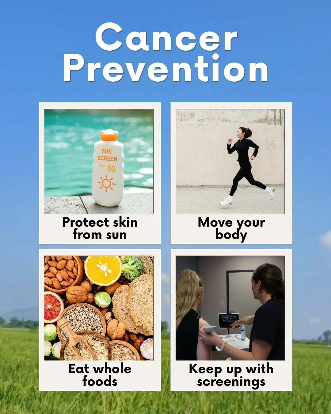 Small habits make a big difference 💙🧴 Cancer prevention starts with everyday choices: protect your skin, move your body, eat whole foods and keep up with screenings. If you&rsquo;ve been putting off care, let this be your reminder, Hope can help!