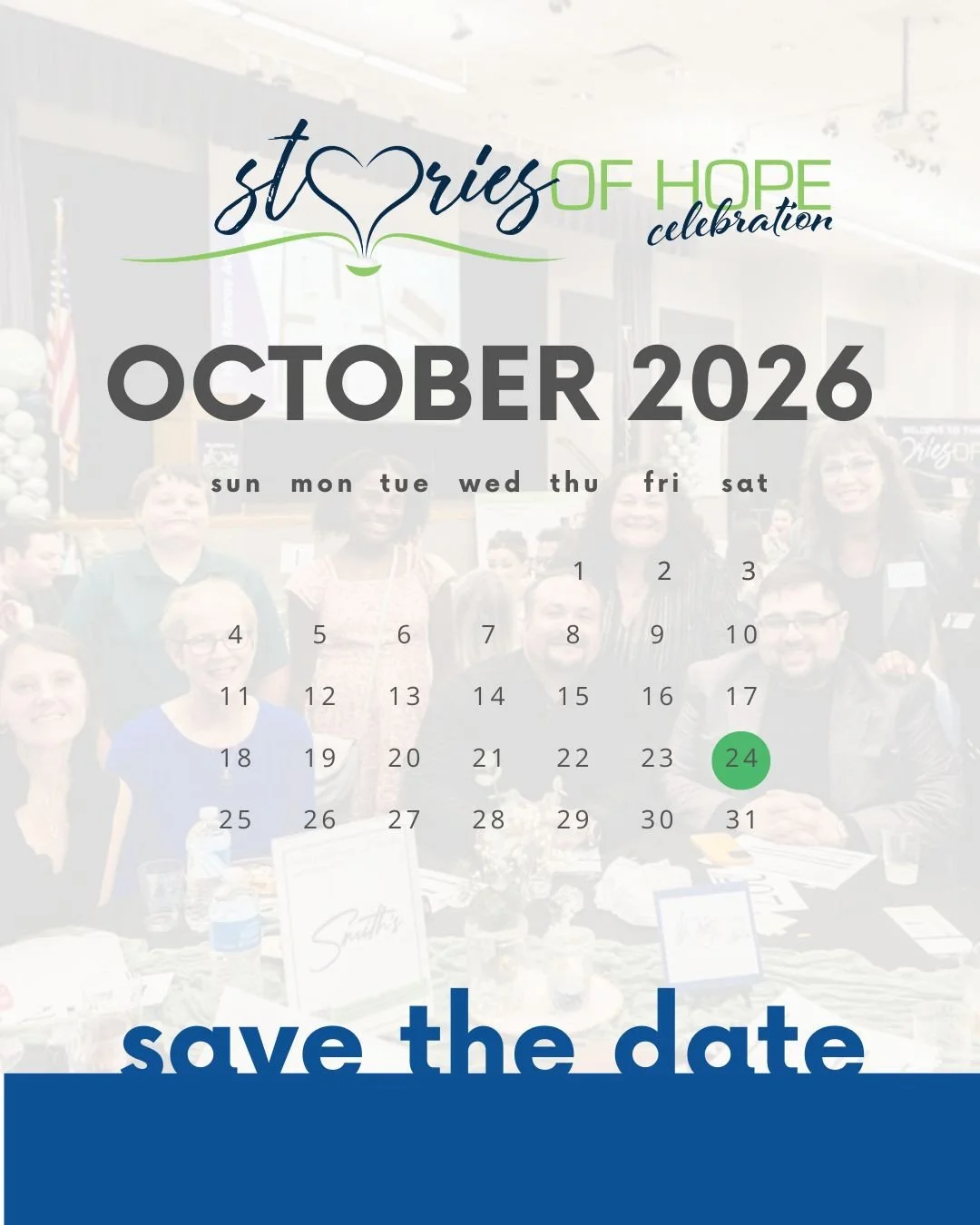 Save the date! 💙 Stories of Hope Celebration is coming October 24, 2026. ⁠
More details soon, but for now, mark your calendar and plan to celebrate with us. ✨